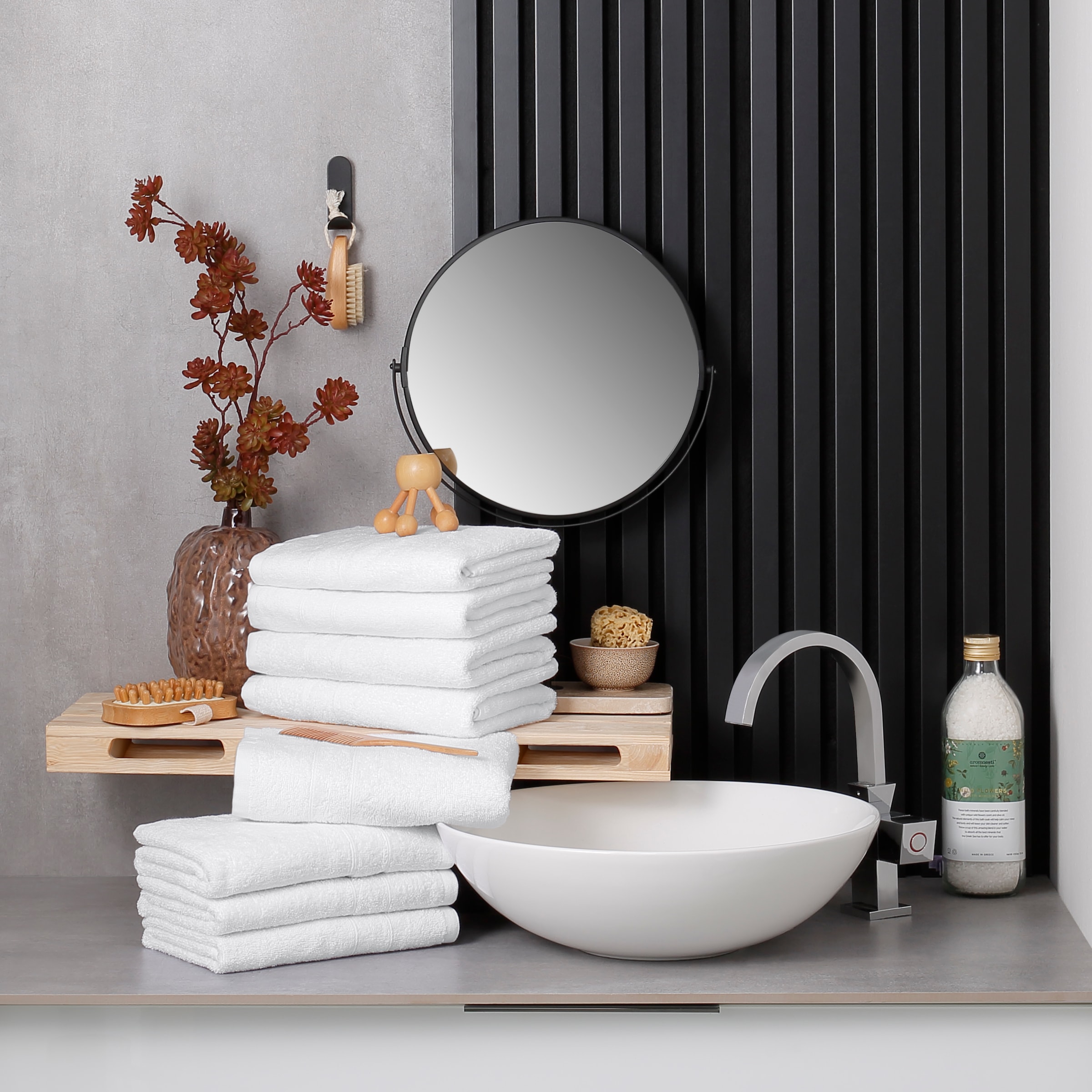 my home Set de serviettes »Inga, 8 tlg. Handtuch-Set 50x100cm« Handtücher mit feiner Bordüre, 100% Baumwolle, einfarbig, weich