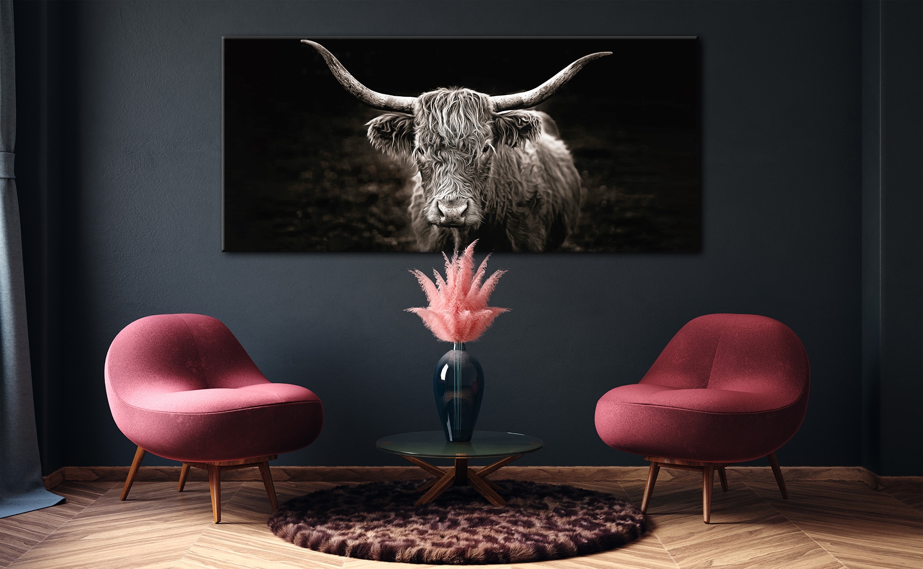 Bönninghoff Leinwandbild »Wandbild HOCHLANDRIND XXL 90x200 cm – Leinwandbild Keilrahmen Deko« Kuhbilder 1 Stk. tlg. auf Keilrahmen gespannt