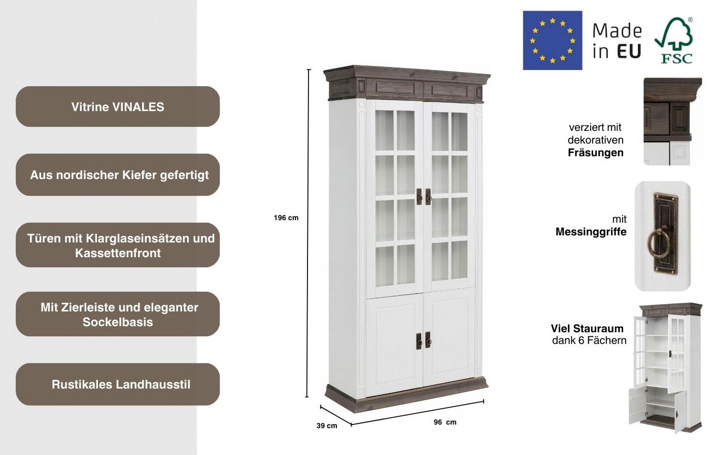 GOODproduct Vitrines »Vinales« L/P/H : 93/39/196 cm,  , hauteur 196 cm