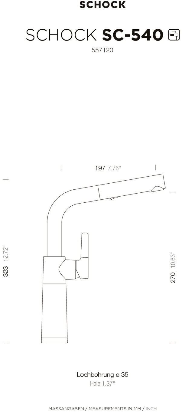 Schock Küchenarmatur »SC540« ausziehbar, Strahl-Brause, Rückflussverhinderer, Schwenkbereich 120°