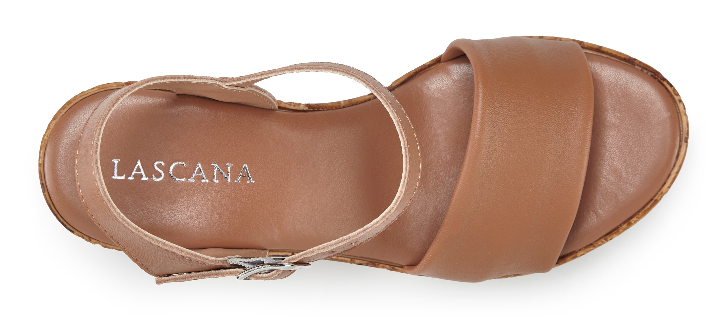 LASCANA Sandales »Sommerschuh, offener Schuh, Sandale, Keilsandalette,«  NOUVEAU en cuir avec talon compensé aspect liège