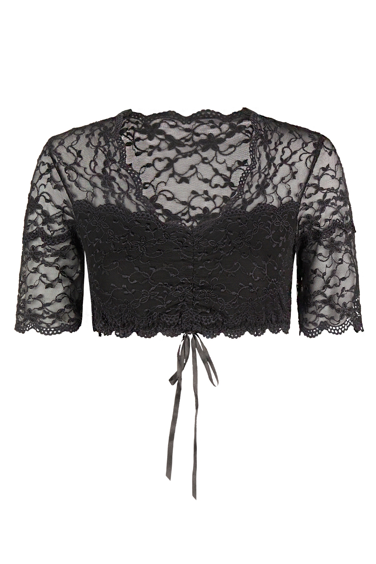 Nina Von C. Blouse de dirndl V-Ausschnitt, Spitze, bauchfrei, Kurzarm, Schnürung vorne