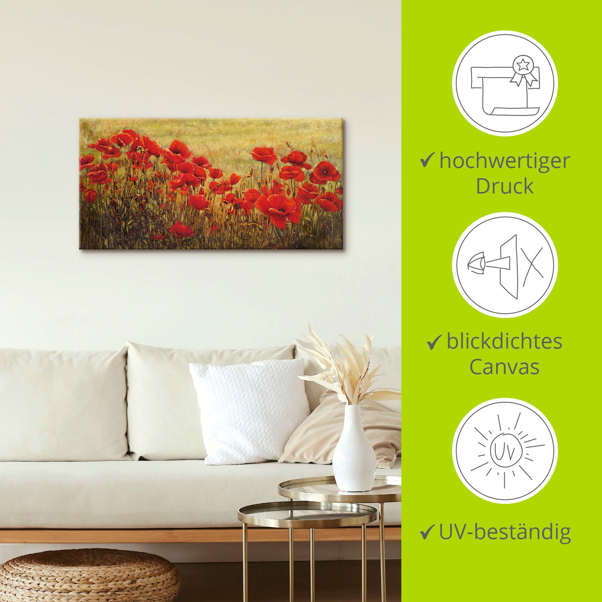 Artland »Mohnfeld« Blumenwiese 1 Stk. tlg. auf Holzrahmen gespannt