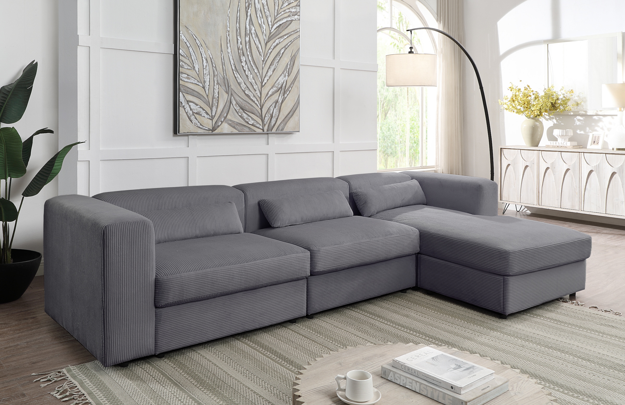 GOODproduct Ecksofa »Uno, L-Form, Breite: 307cm« beidseitig montierbarem Longchair,mit Taschenfederkern, in Cord