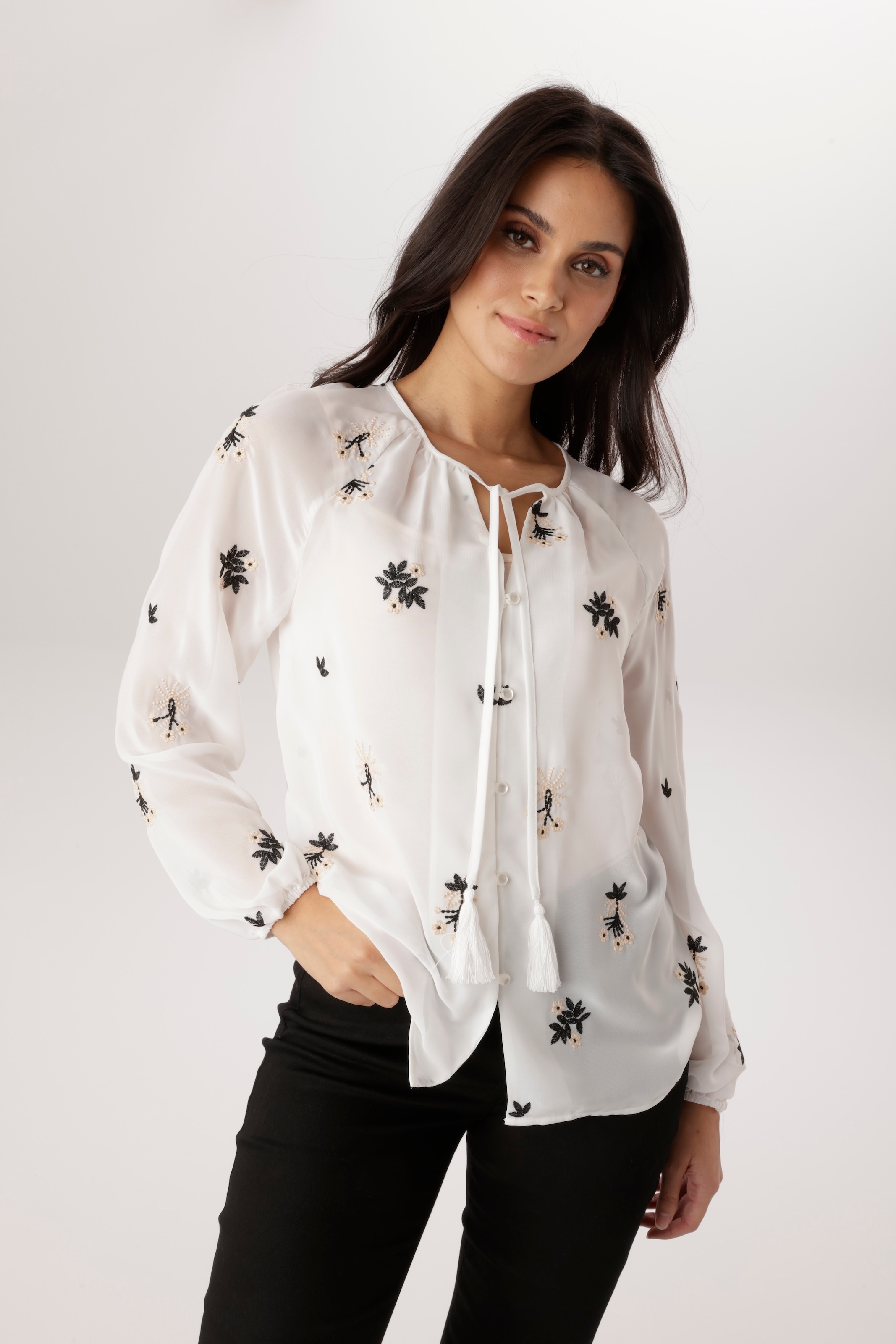Aniston SELECTED Blouse en mousseline mit modischer Blumenstickerei - NEUE KOLLEKTION