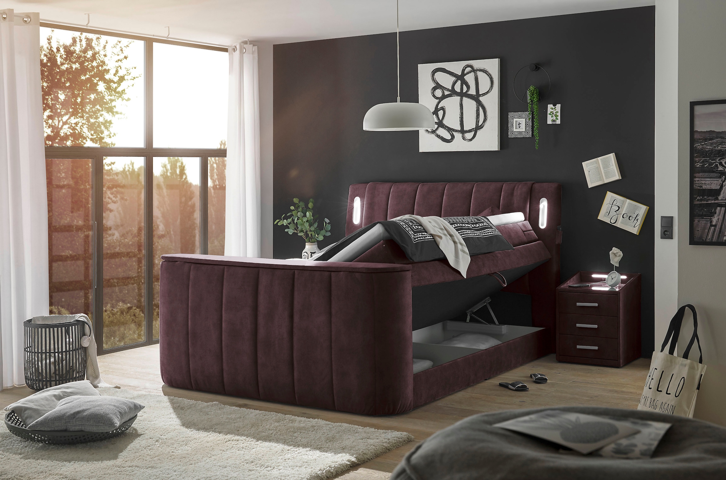 ED EXCITING DESIGN Lit boxspring »Dallas« 7 cuis tlg. inkl. Topper, LED-Beleuchtung, TV Halterung und zwei Bettkästen