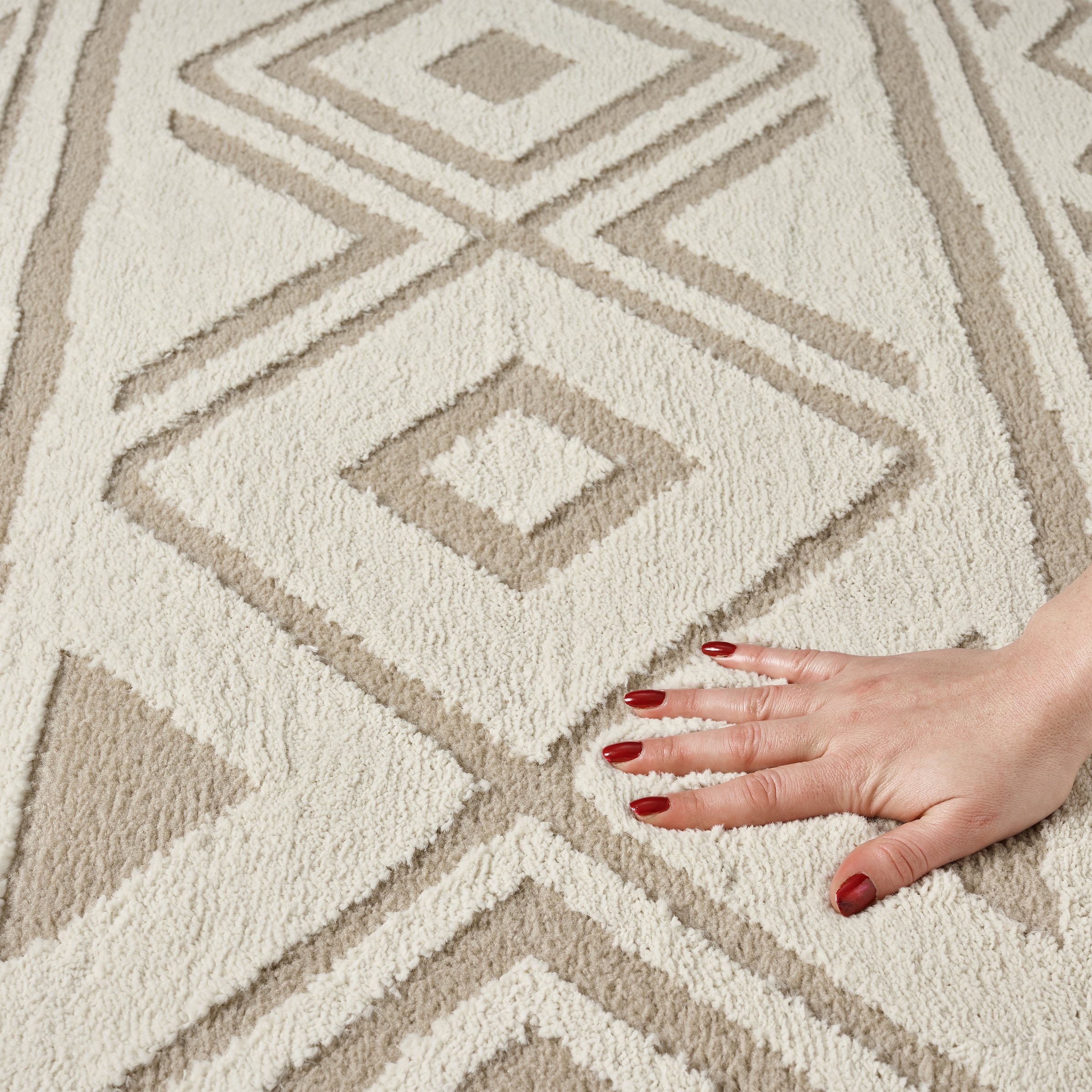 my home Teppich »Bonvo« rechteckig 19 mm Höhe mit Fransen, Hoch-Tief-Struktur, Wohnzimmer, Schlafzimmer, Boho-Style