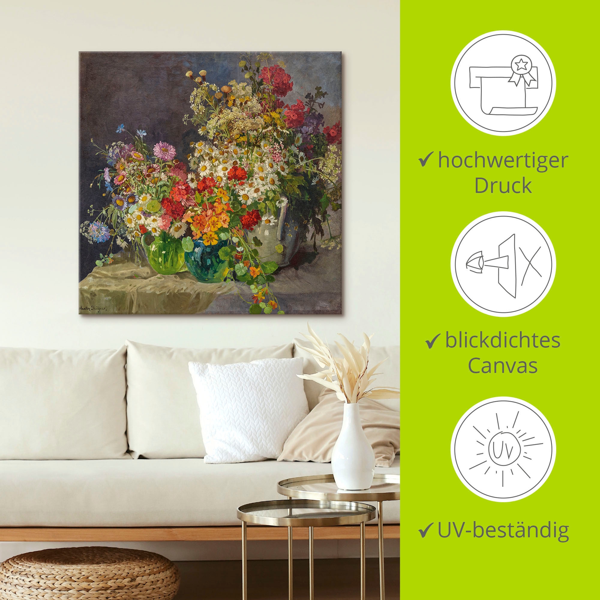 Artland Tableau sur toile »Stillleben mit Wiesenblumen in Krügen.« 1 cuis tlg. auf Holzrahmen gespannt