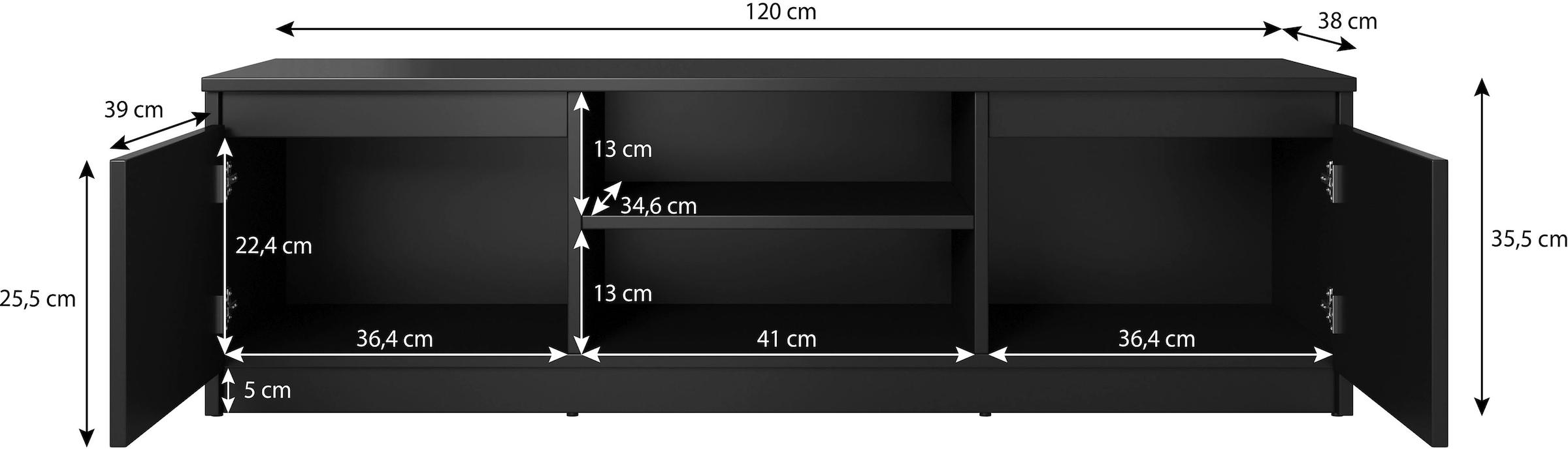 Home affaire Table basse »DINGO« meuble TV intemporel, meuble TV largeur 120 cm, meuble TV sans poignées
