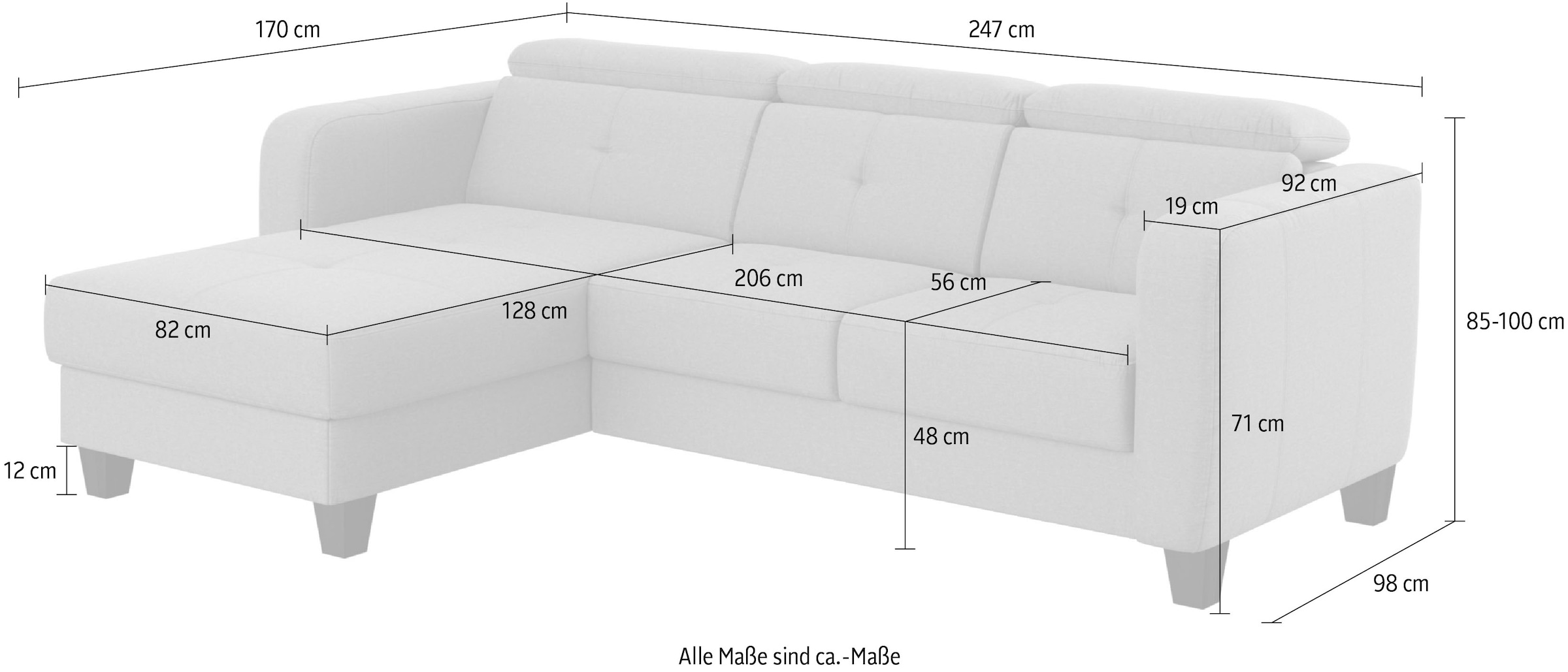 sit&more Ecksofa »Belluci L-Form« inklusive Federkern, wahlweise mit Schlaffunktion und Bettkasten
