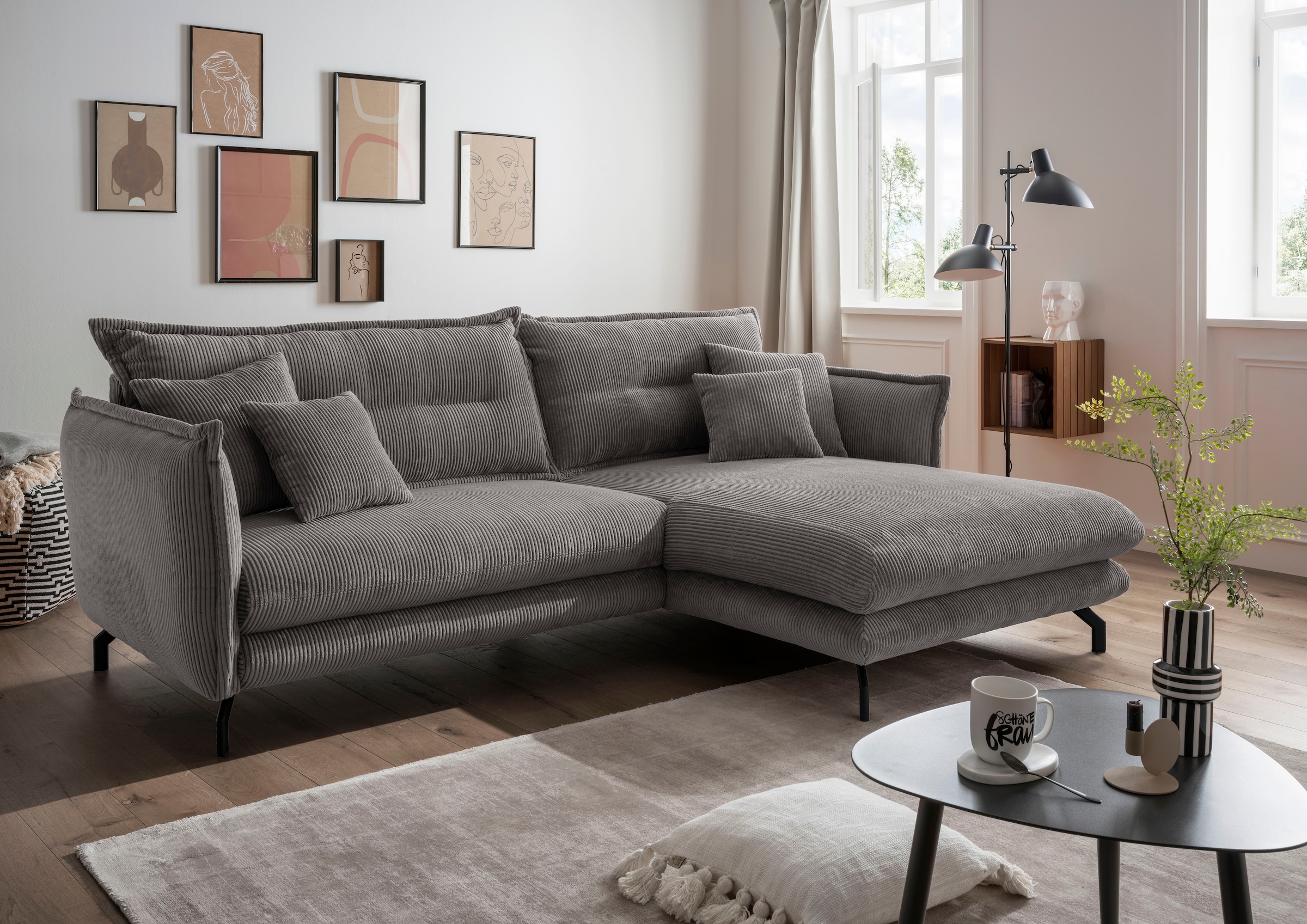 Home affaire Canapé d'angle »Lazio modern und bequem, schmale Armlehnen, tolle Detailverarbeitung« zwei verschiedene Fussfarben wählbar
