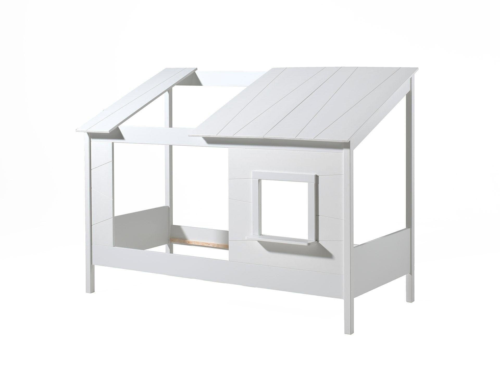 Vipack Lit d'enfant »Hausbett, aus MDF und Massivholz weiss lackiert, inkl. Fenster vorne« L/H/P env. 214x158,5x105 cm, ouvert sur les côtés et à l’arrière,  au choix avec ou sans tiroir de lit sur roulettes