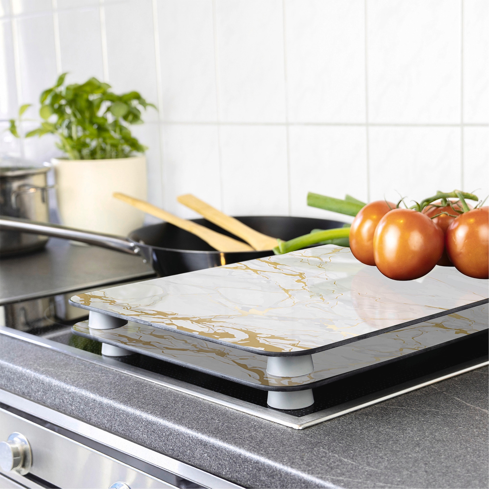 WENKO Herd-Abdeckplatte »Universal Modell Marmor Gold« Herdabdeckung für alle Herdarten, kratzfest, mit rutschfesten Füssen