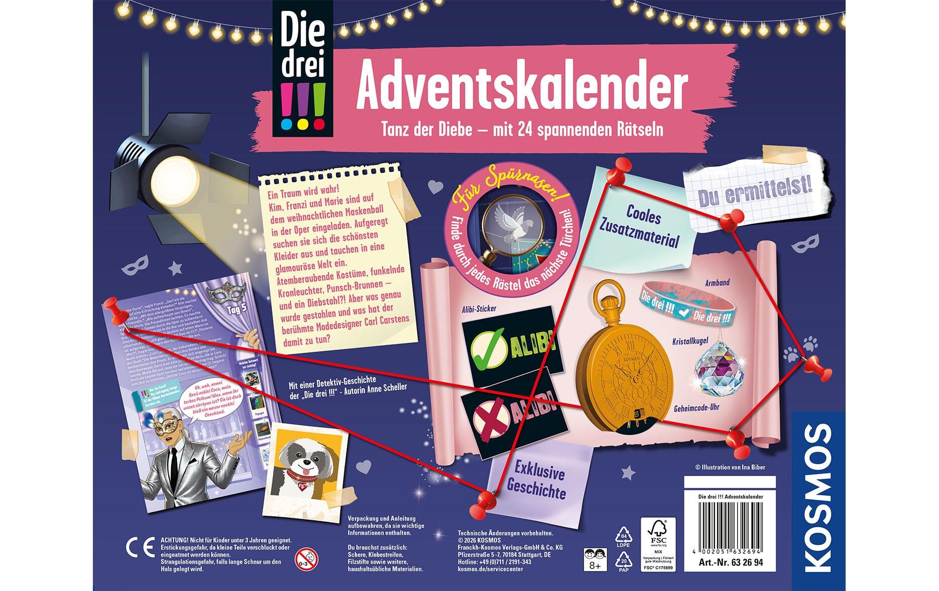 Kosmos Spielzeug-Adventskalender »Die drei !!! Adventskalender 2026 Detektiv-Rätsel & Gadgets«