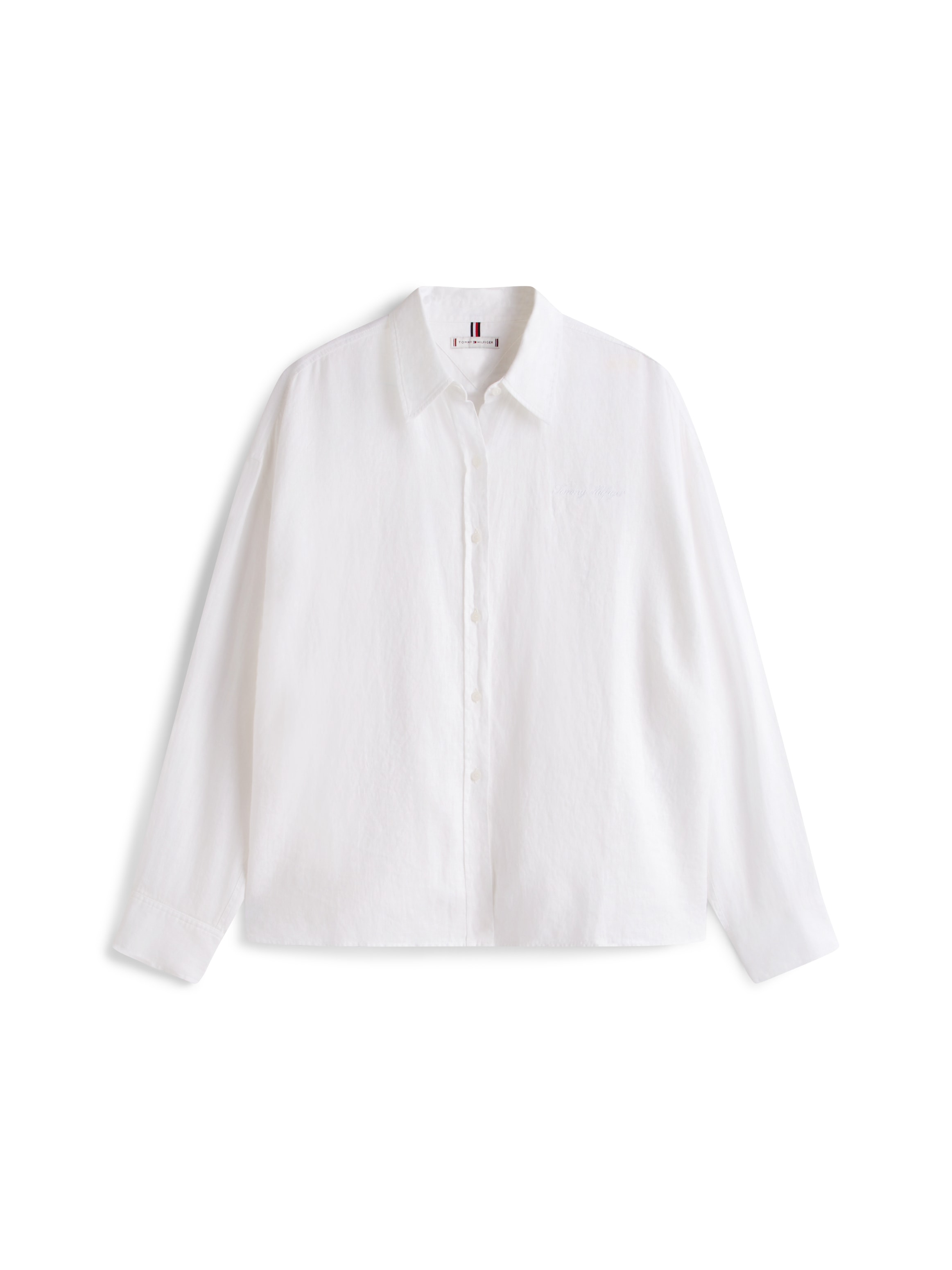 Tommy Hilfiger Curve Langarmbluse »CRV ESS LINEN ROUND HEM SHIRT« in grossen Grössen, oversize