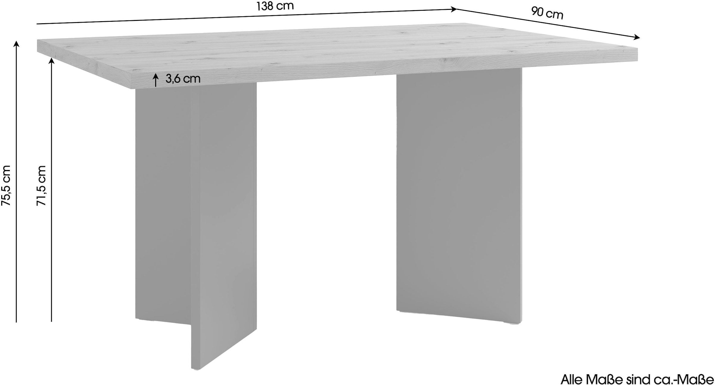 byLIVING Table de salle à manger »Marten« 1 cuis tlg. moderner Wangentisch in Eiche Nachbildung, 140 und 160 cm