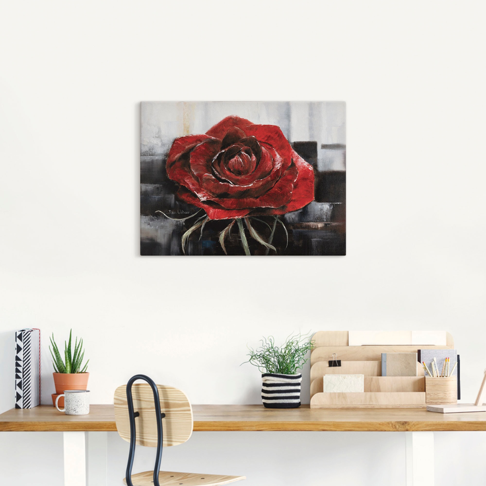 Artland Leinwandbild »Blühende rote Rose« Blumen 1 Stk. tlg. auf Holzrahmen gespannt