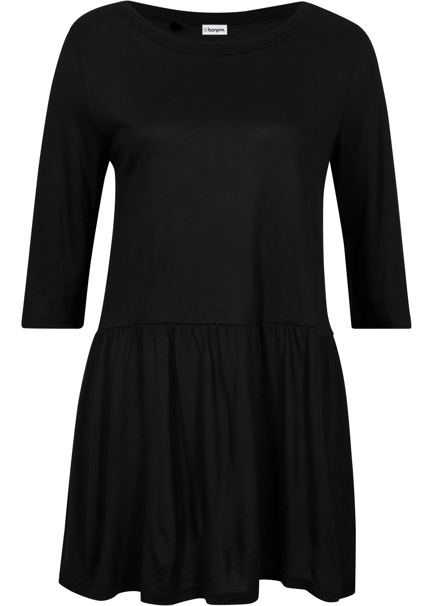 bonprix T-shirt long bequeme A-Linien-Passform mit angesetztem Volant, 3/4-Ärmel,