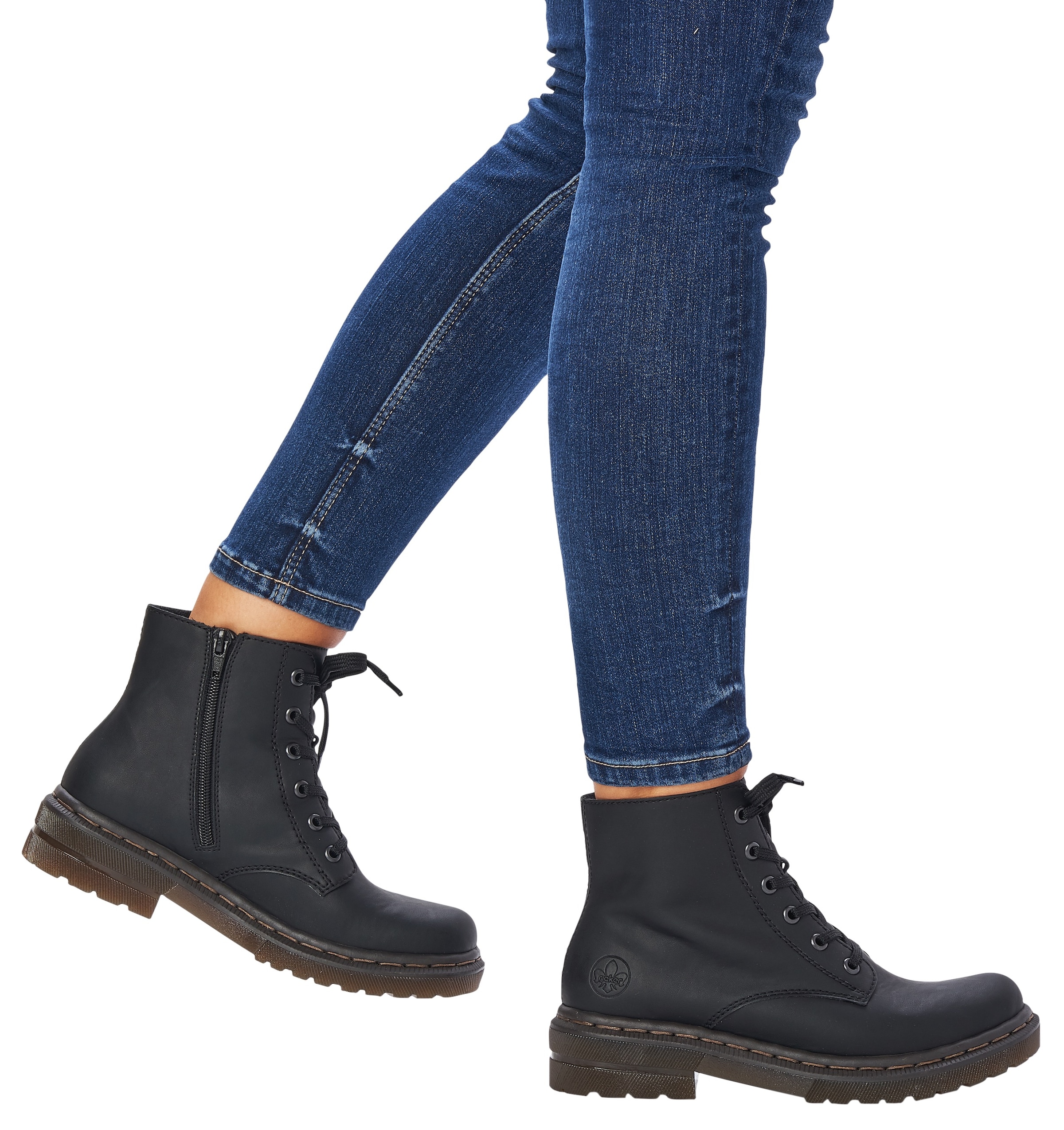 Rieker Bottines à lacets  , bottine à lacets, talon bloc, avec embossage logo