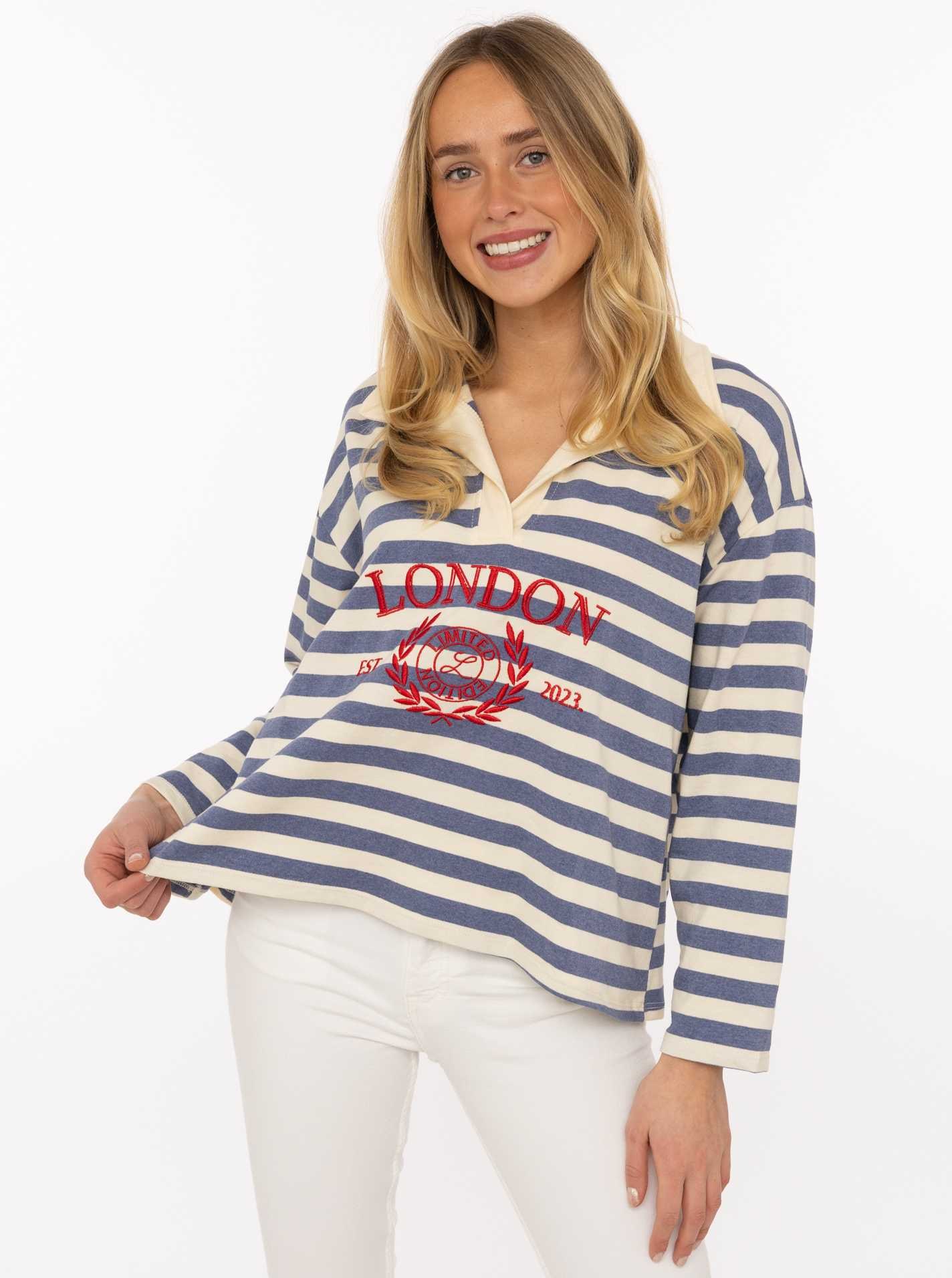 Zwillingsherz Langarmshirt »"London"« gestreift, Polokragen, Aufdruck