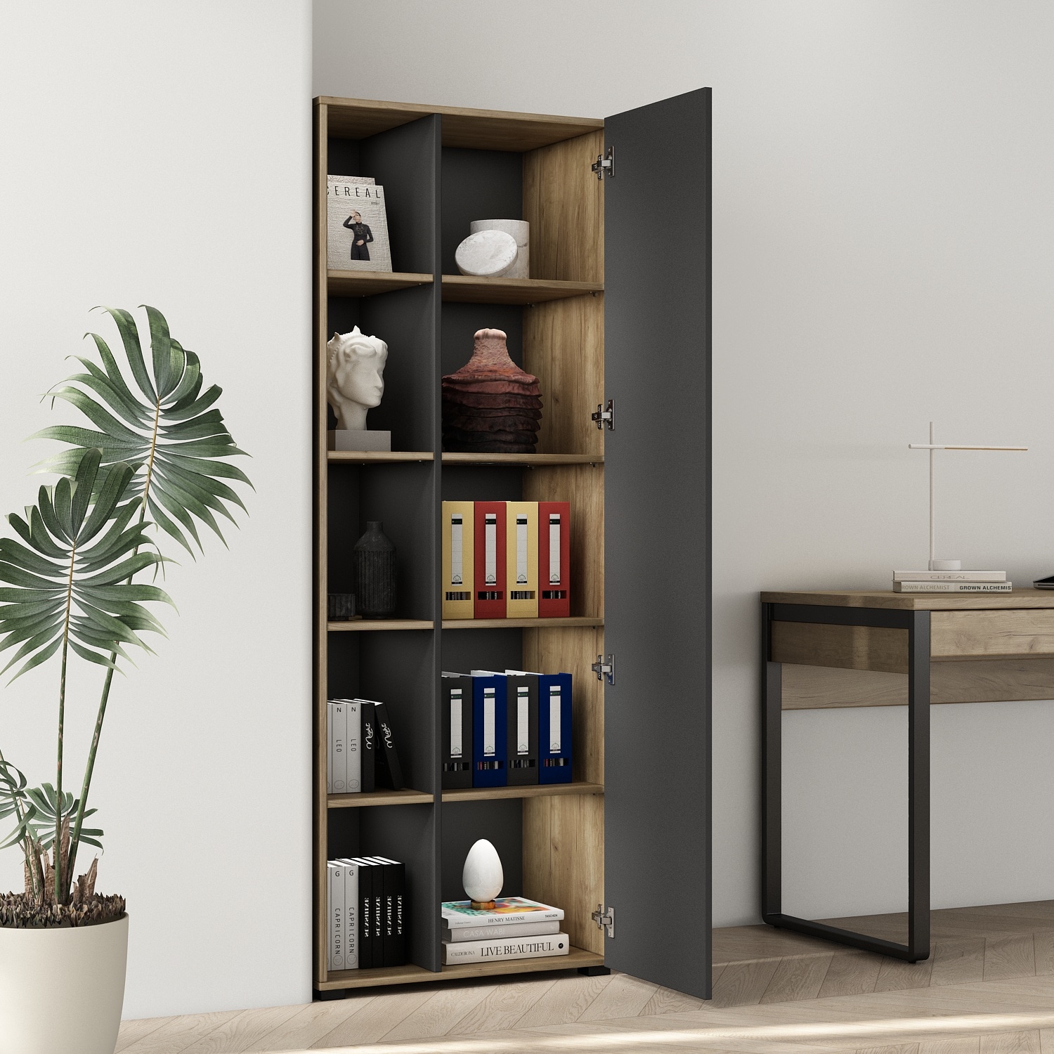 GOODproduct Aktenschrank »Moid, moderner Mehrzweckschrank,« Masse: 64,5x41,5x175 cm, 5 Fächer mit viel Stauraum
