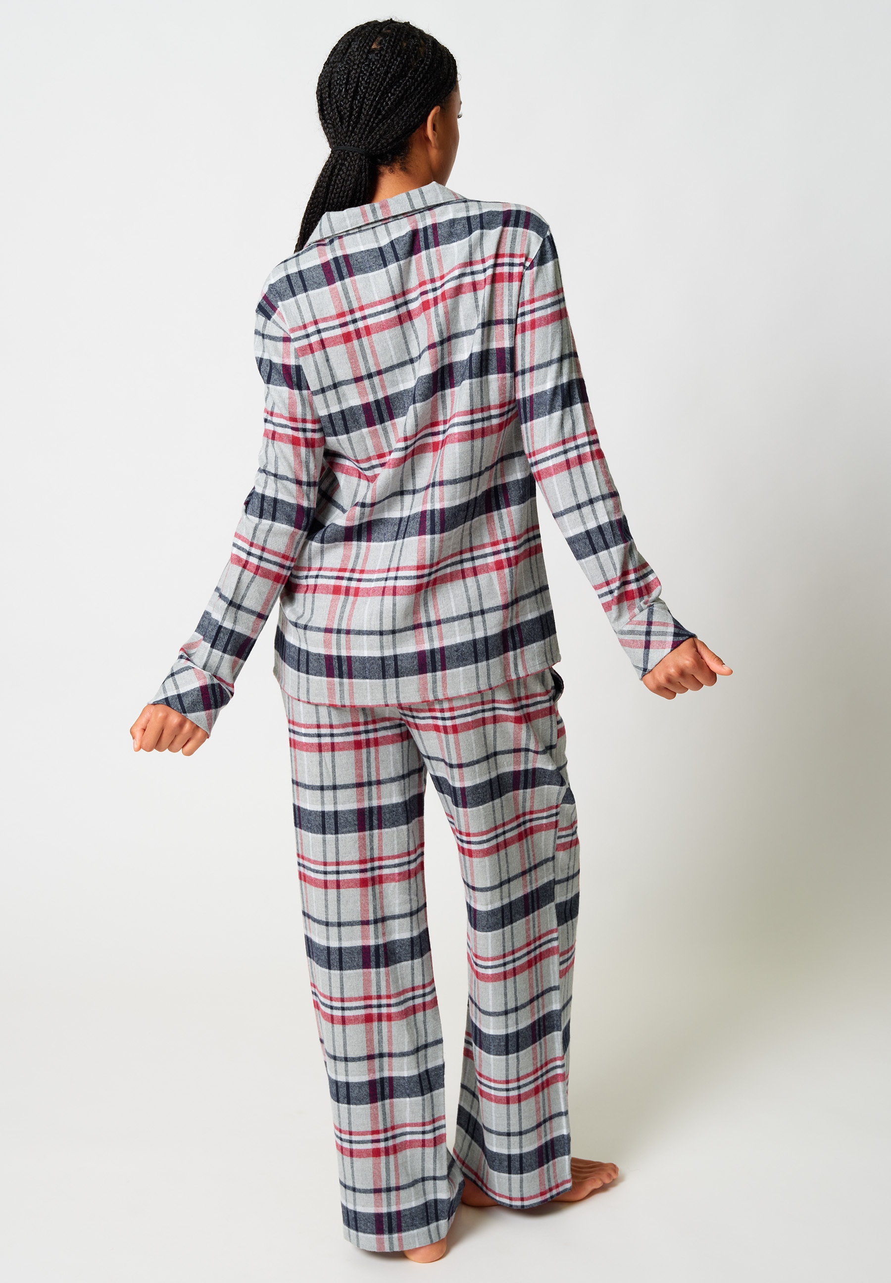 Skiny Pyjama »Night In Skiny Flanell« 2 pièces wärmend, Cotton, kuschelig weich, Bindeband, elastischer Bund