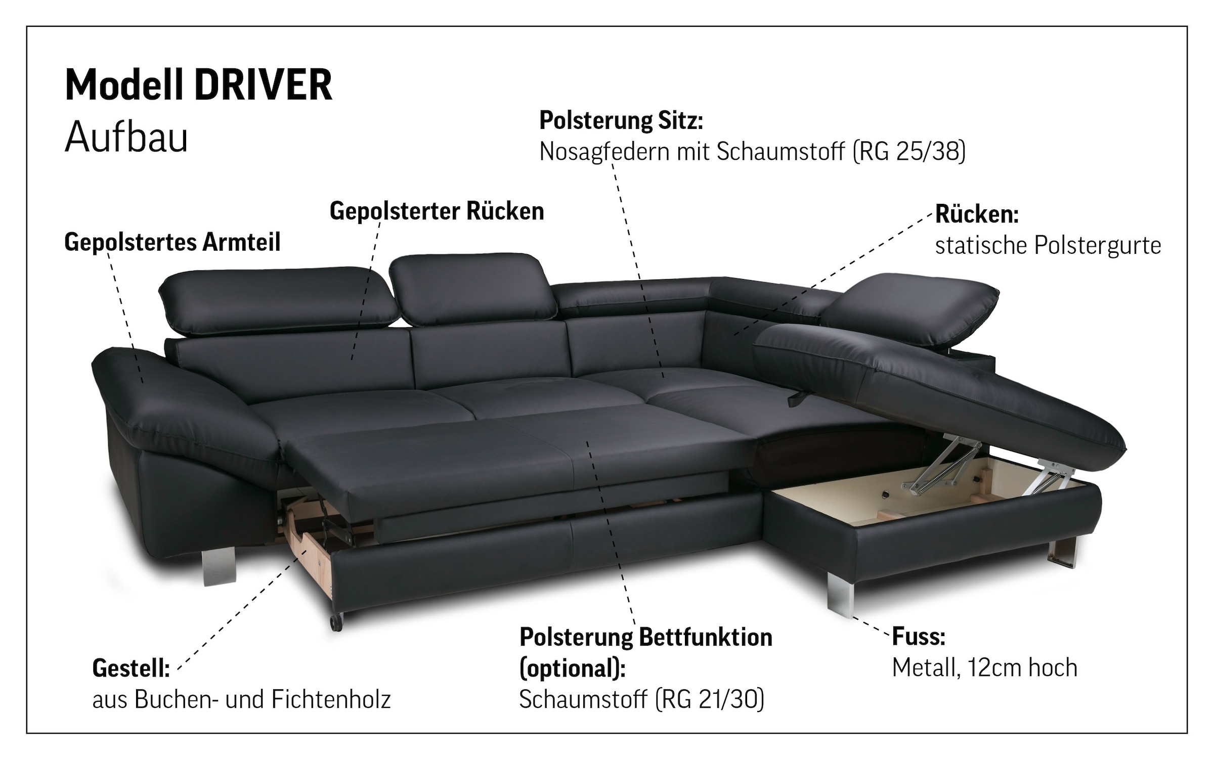COTTA Ecksofa »Driver L-Form, B: 265 cm« Kopfteilverstellung, optional Bettfunktion & Bettkasten