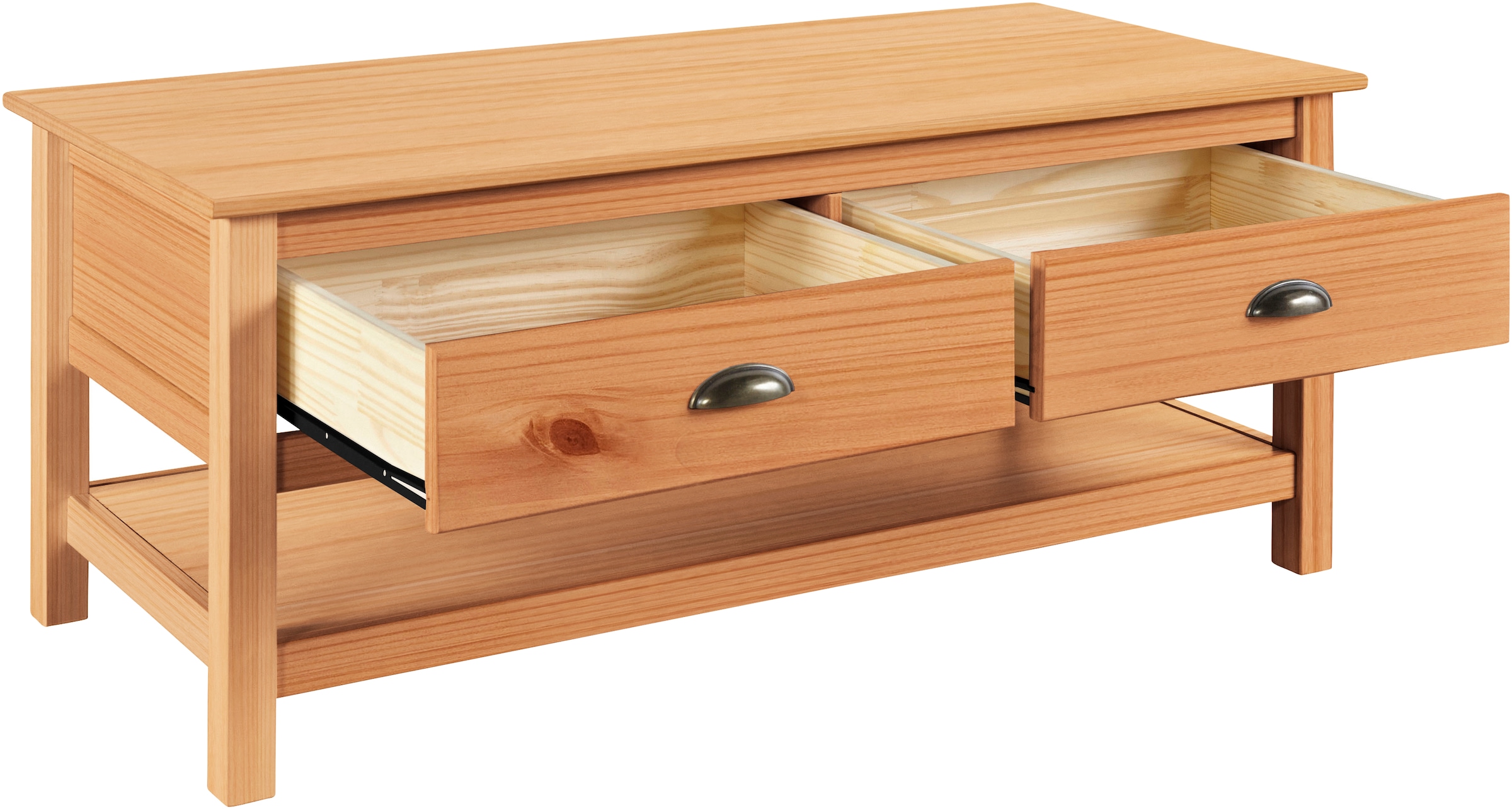 Home affaire Couchtisch »Schröder« mit 2 Schubladen und 1 Einlegeboden, aus massivem Kiefernholz