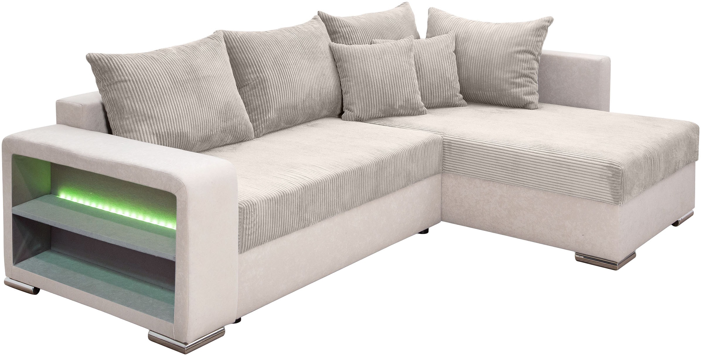 COLLECTION AB Ecksofa »L-Form« Regalarmlehne mit LED RGB Beleuchtung,Bettfunktion und Bettkasten