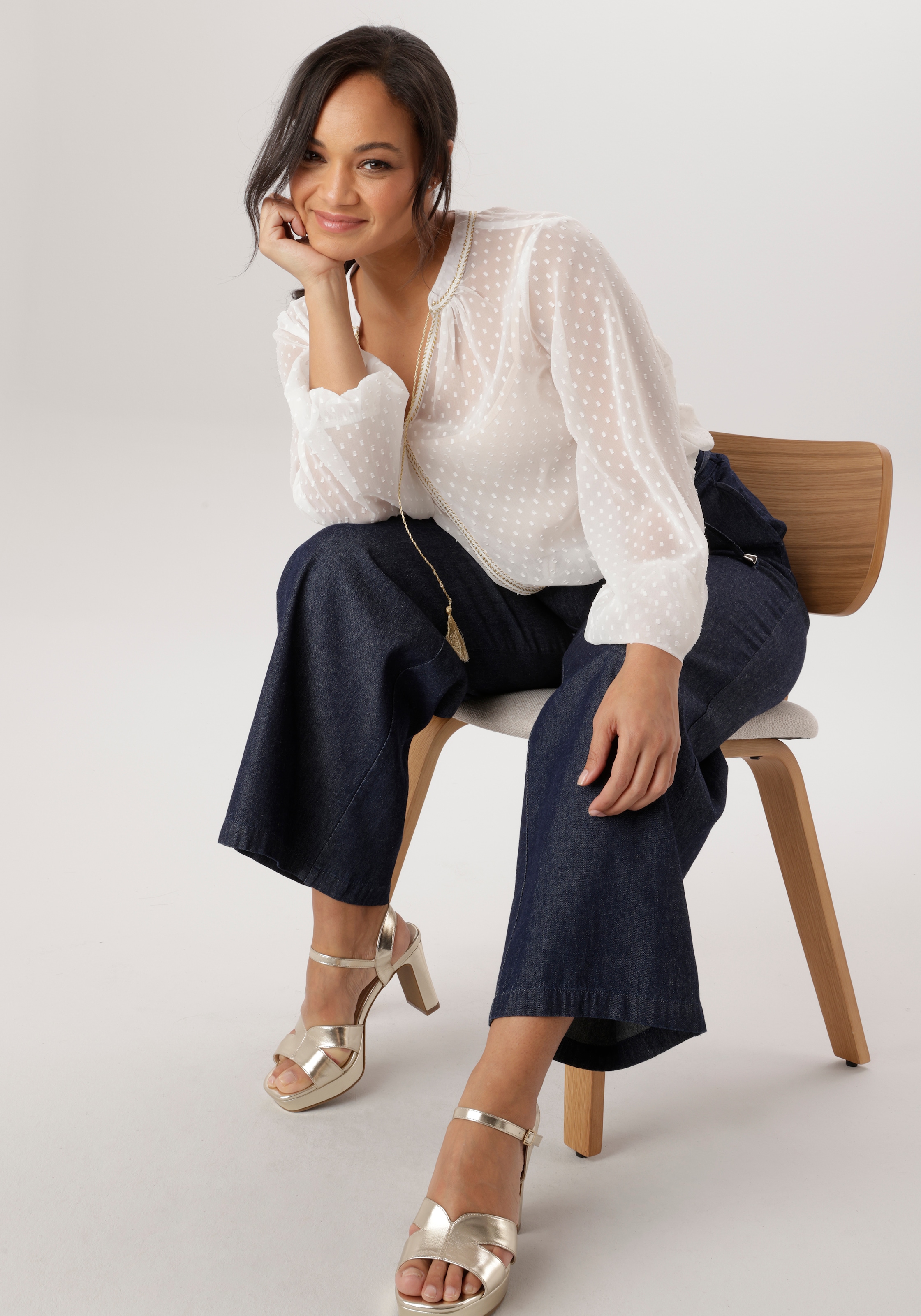 Aniston PLUS Blouse à enfiler mit eingewebten Punkten - NEUE KOLLEKTION