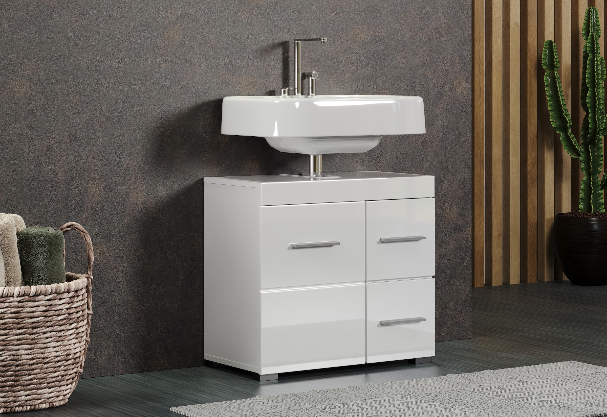 welltime Armoire sous lavabo »Avena« 1 cuis tlg. Badezimmerschrank mit Tür & Schubkästen – (B/T/H) 60/34/56 cm