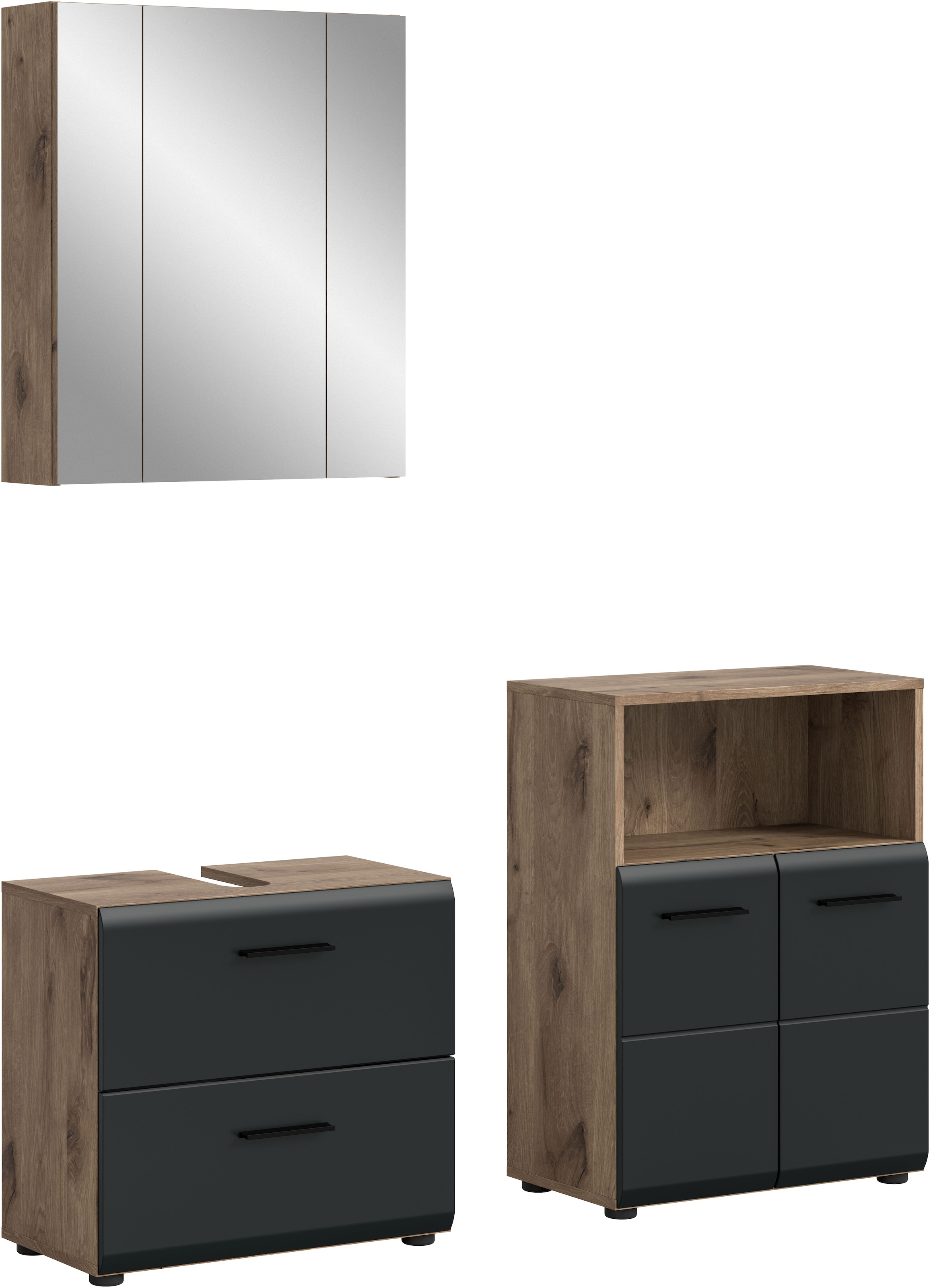 welltime Badmöbel-Set »FLORENZ,  3-teilige Badkombination, hochwertige MDF-Front« Set, best. aus: Waschbeckenunterschrank, Spiegelschrank, Midischrank breit, 3 Stk. tlg.