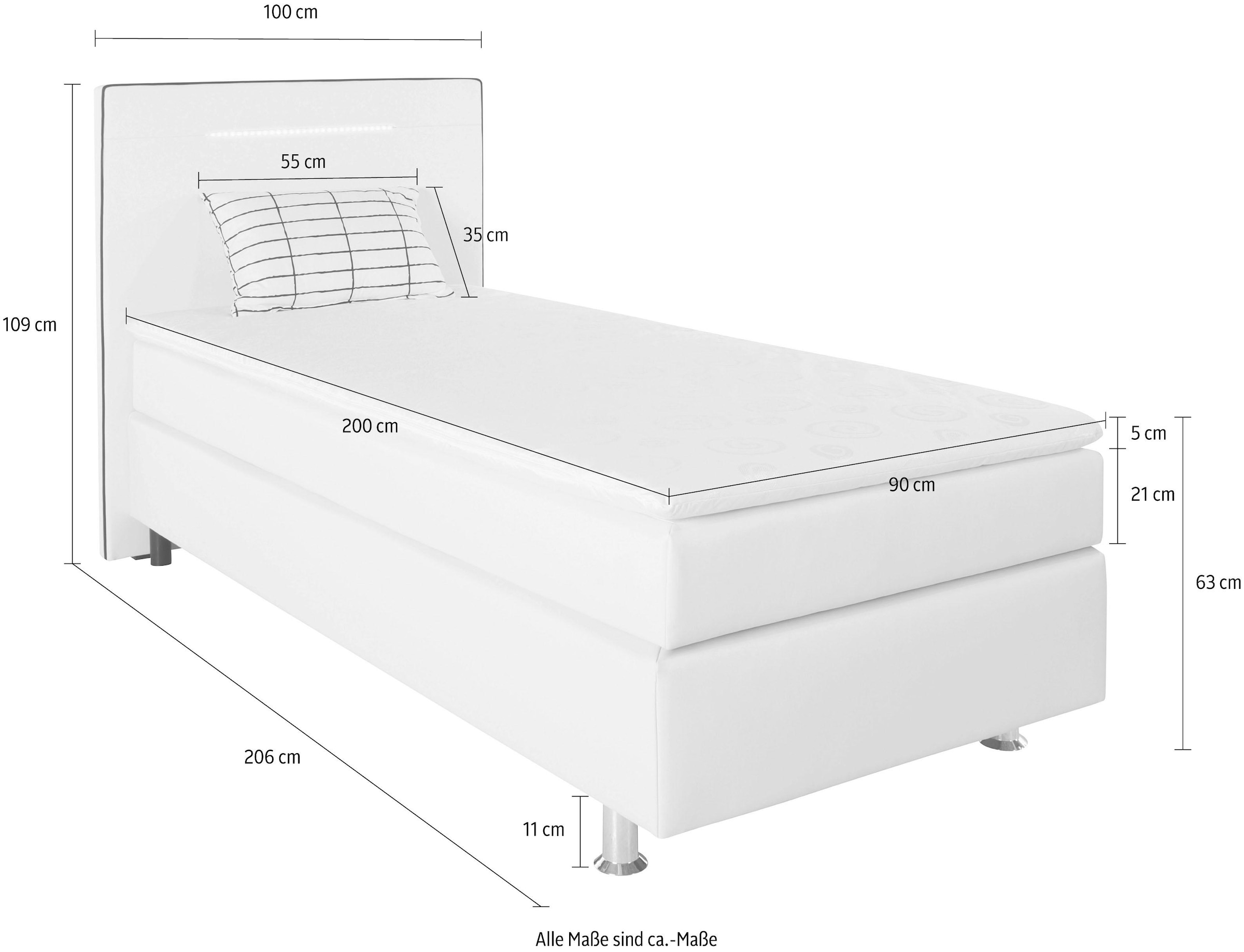 COLLECTION AB Boxspringbett »London, inklusive Topper und Kissen, mit LED-Beleuchtung« Boxspringbett erhältlich in 90cmx200cm, 140cmx200cm & 180cmx200cm