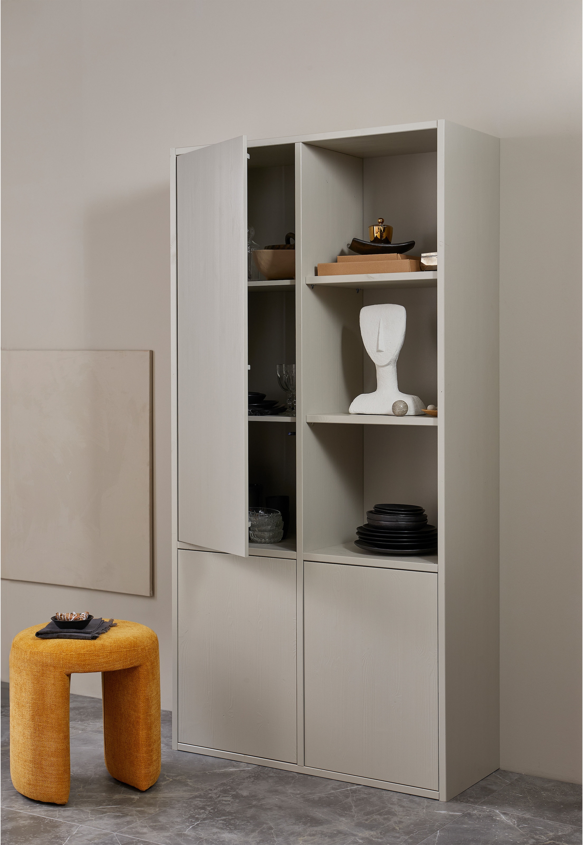 WOOOD Mehrzweckschrank »Merel FSC® Massivkiefer und Druckmechanismus B 100 x T 39,5 x H 200 cm« Tragkraft 10 kg pro Einlegeboden, einfach zu montierbar, Pfleigleicht