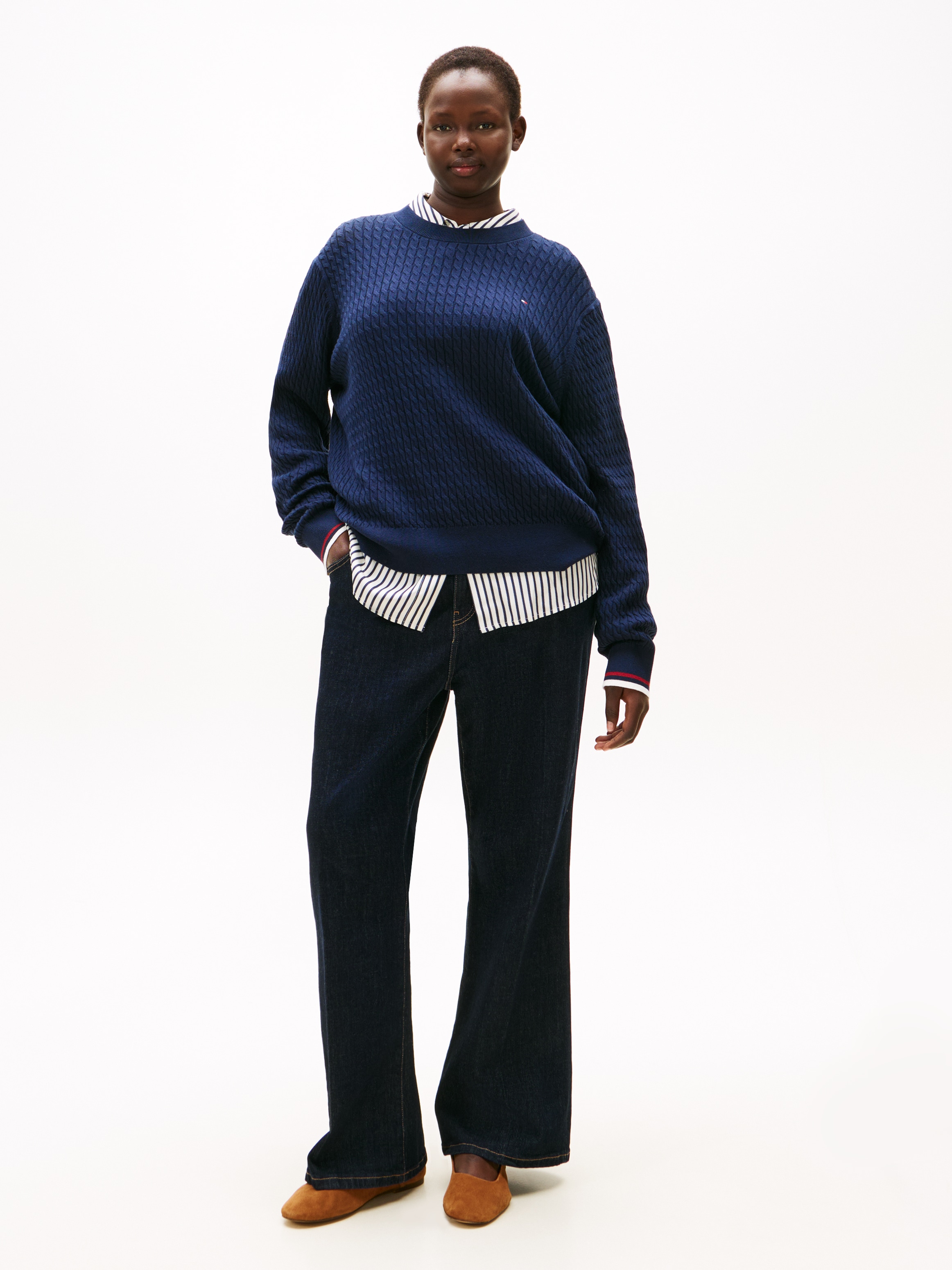 Tommy Hilfiger Curve Strickpullover »CRV CO CABLE FINE GG C-NK LS SWT« in grossen Grössen, mit Zopfmuster