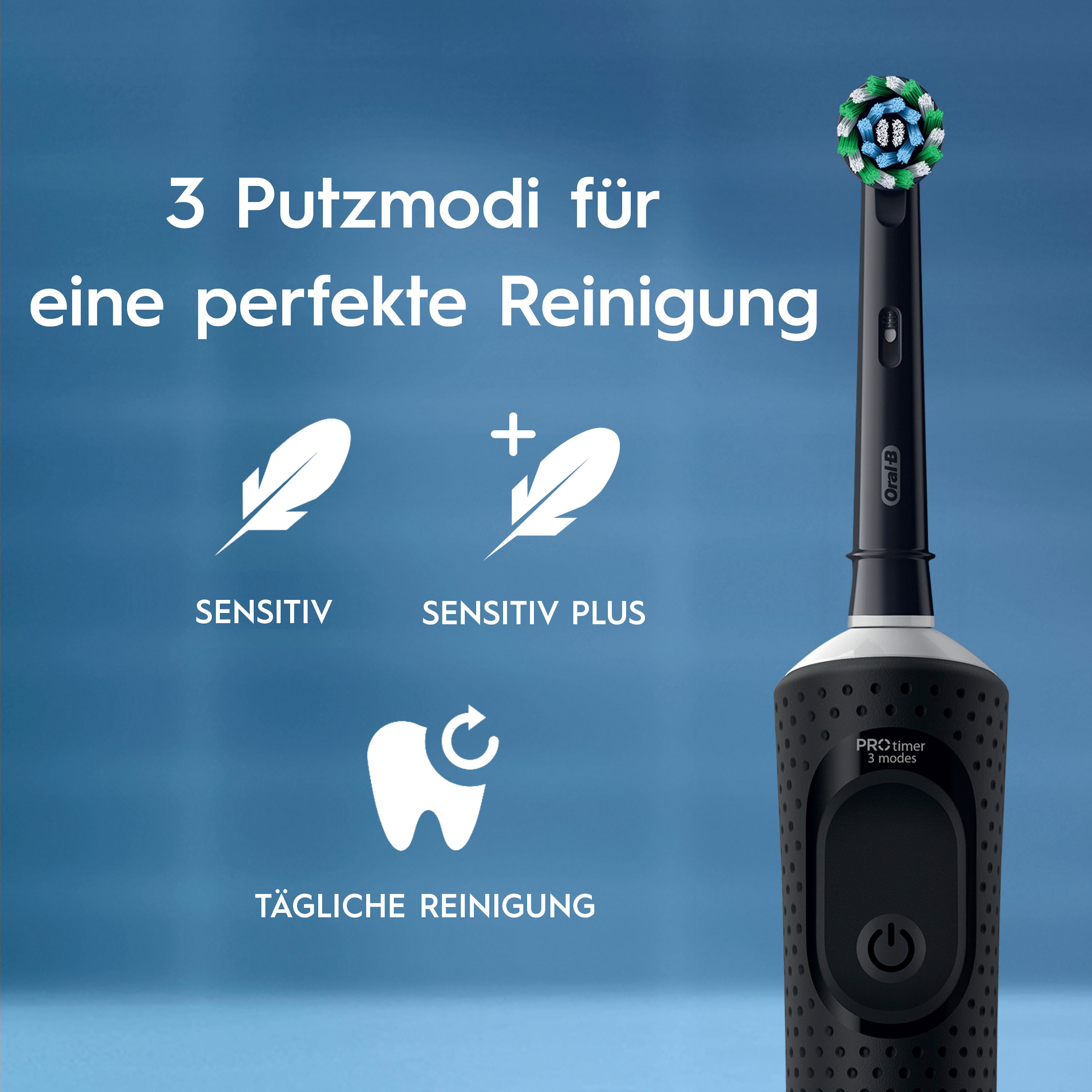 Oral-B Brosse à dents électrique »Oral-B Vitality Pro« 2 cuis Aufsteckbürsten 3 modes de nettoyage pour soins dentaires, design par Braun, noir/lilas