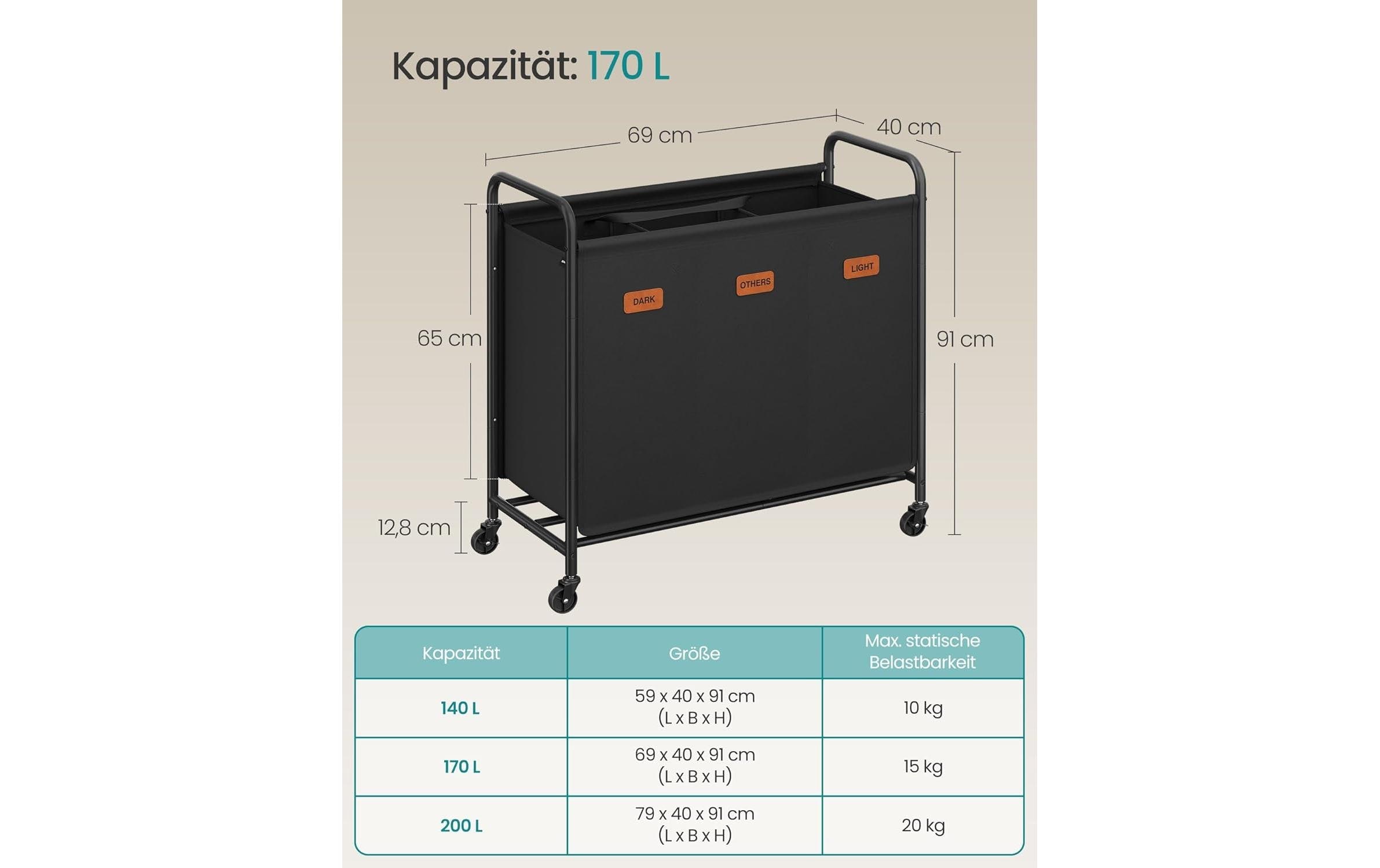 SONGMICS Panier à linge »mit 3 Fächern 170 l«