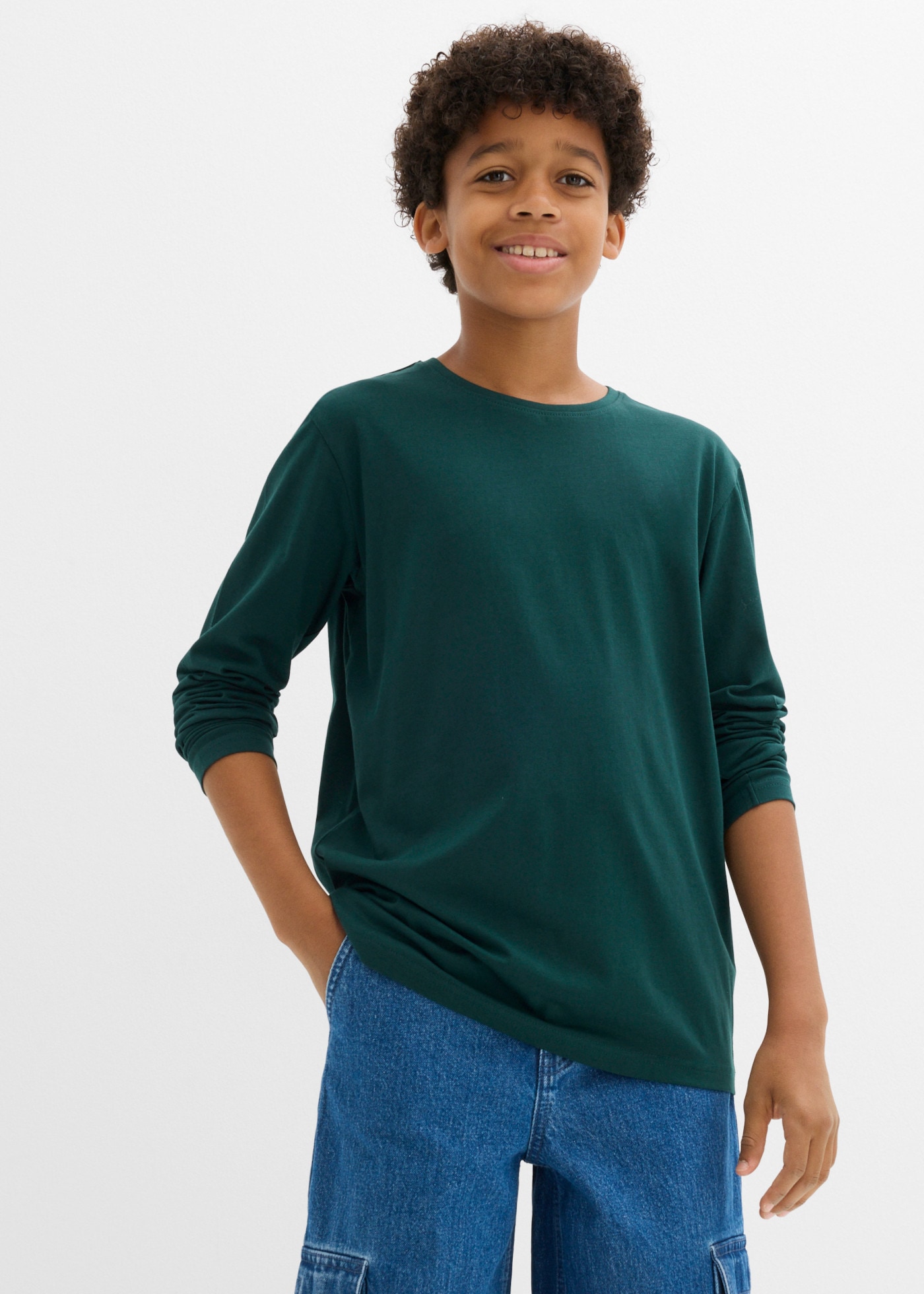 bonprix T-shirt à manches longues Paquet, 3 pour enfants, en paquet pratique de trois, en coton, couvrant les hanches