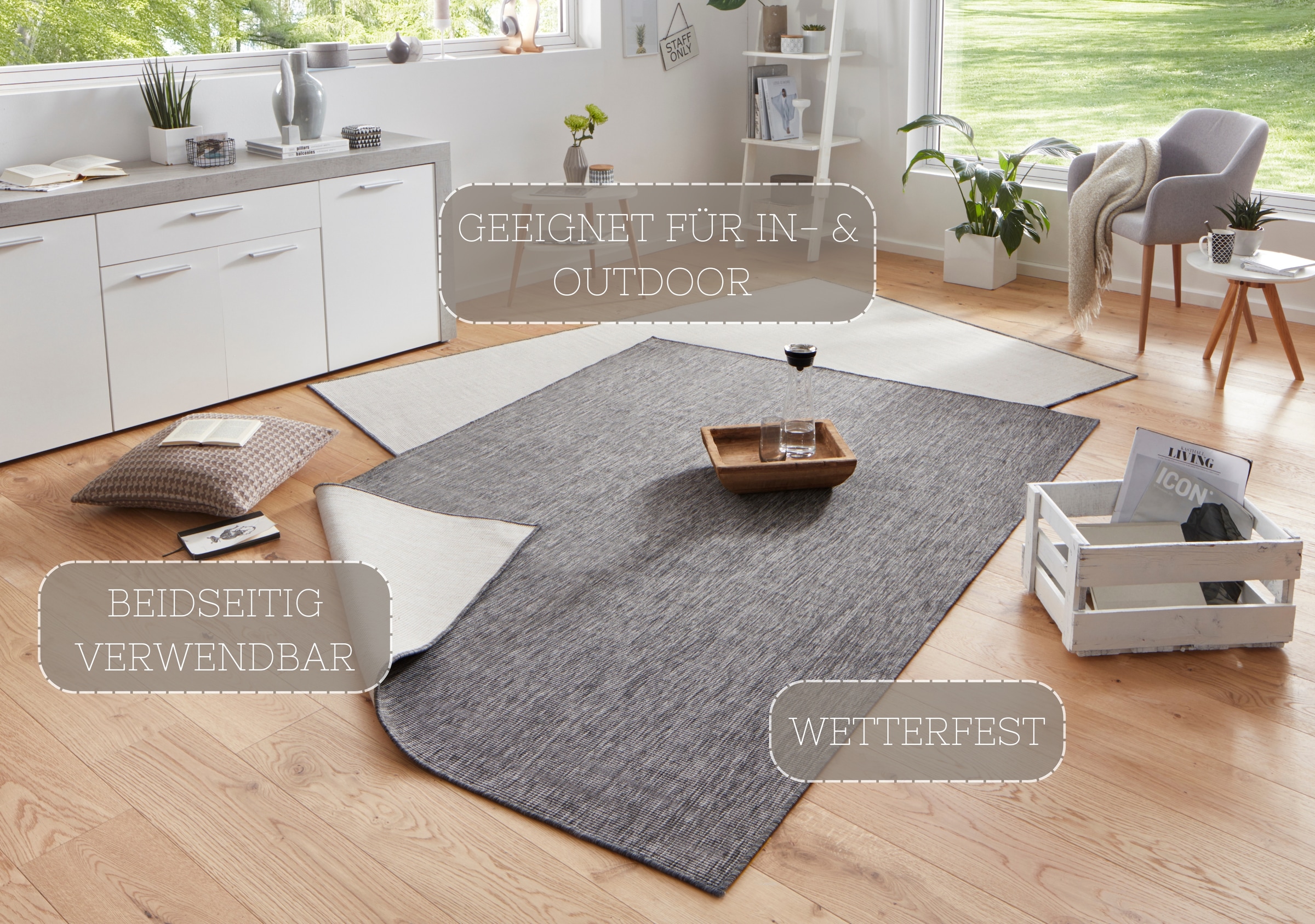 NORTHRUGS Tapis »Miami Wendeteppich« Rectangulaire 5 mm Höhe In-& Outdoor, Wetterfest, Balkon, Läufer, Wohnzimmer, Wasserfest