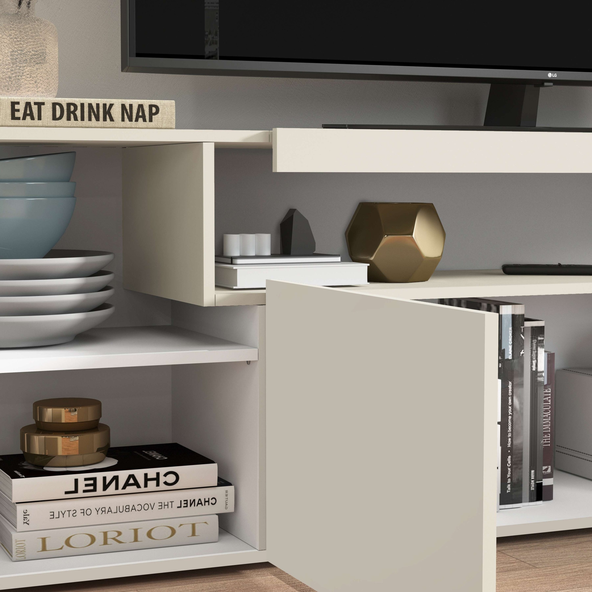 GOODproduct Lowboard »REAL,Lowboard,TV-Kommode,TV-Möbel,TV-Bank« 1 Stk. tlg. Mit 4 Türen, davon 2 abgerundet, die ein ovales offenes Fach bilden