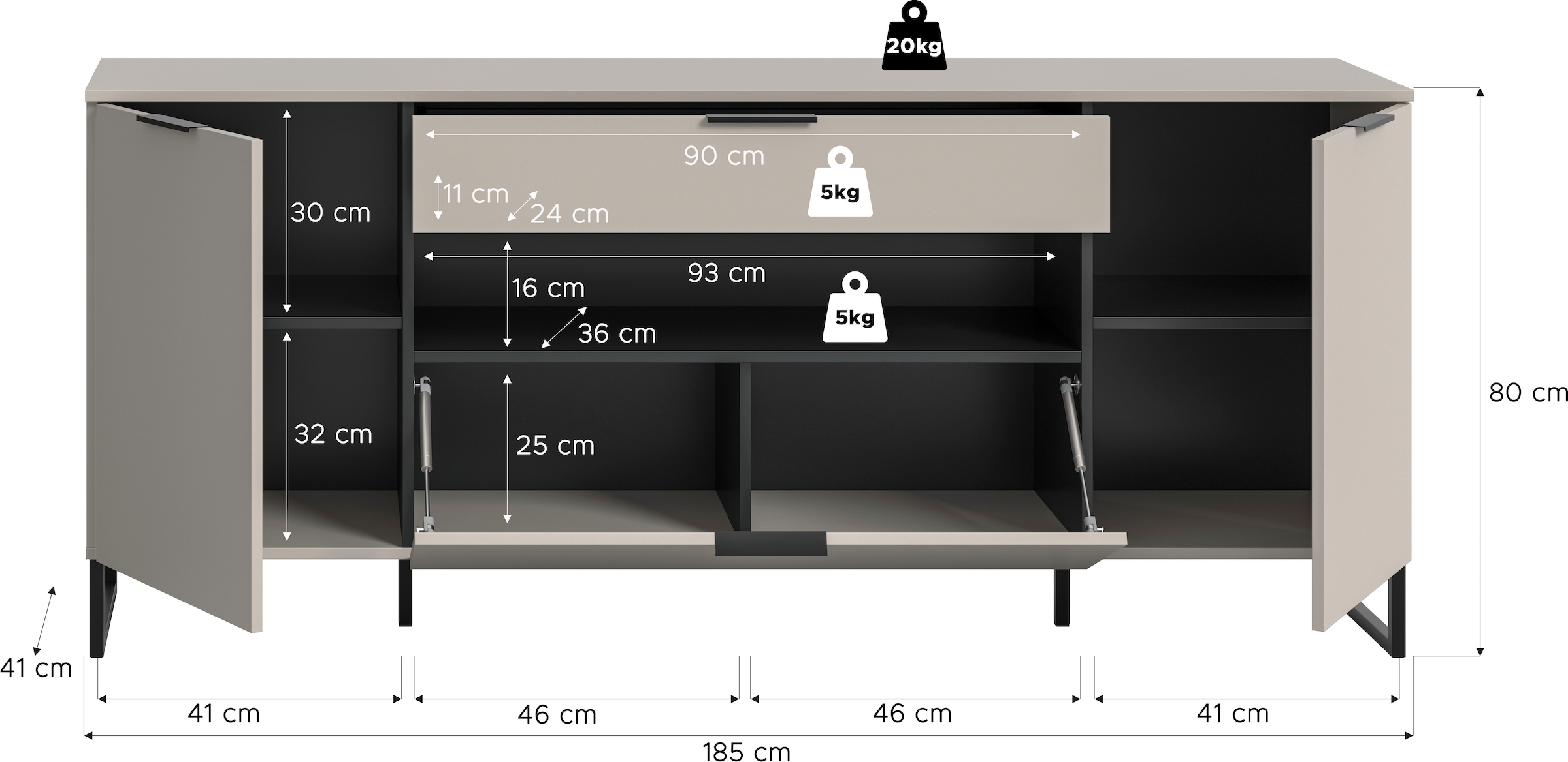 Home affaire Sideboard »ADIO, Breite 185cm, 2 Türen, 1 Schubkasten, 1 Klappe, mit Metall-Kufen« 1 cuis tlg. Highboard, Kommode, Lowboard, Schrank, Wohnzimmerschrank, Anrichte