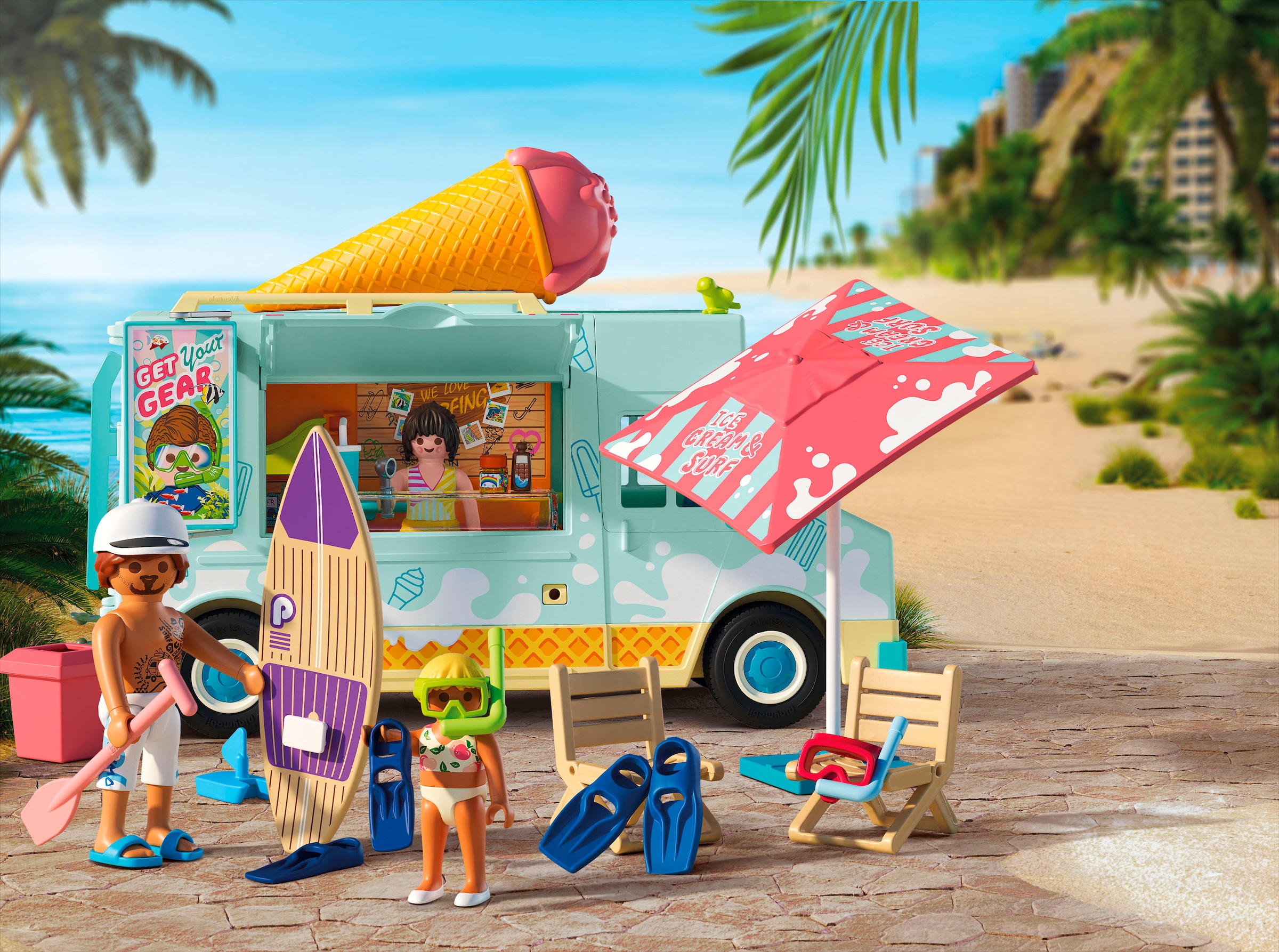Playmobil® Jeu de construction »Ice Cream Truck mit Surfshop (71904), My Life« Made in Germany