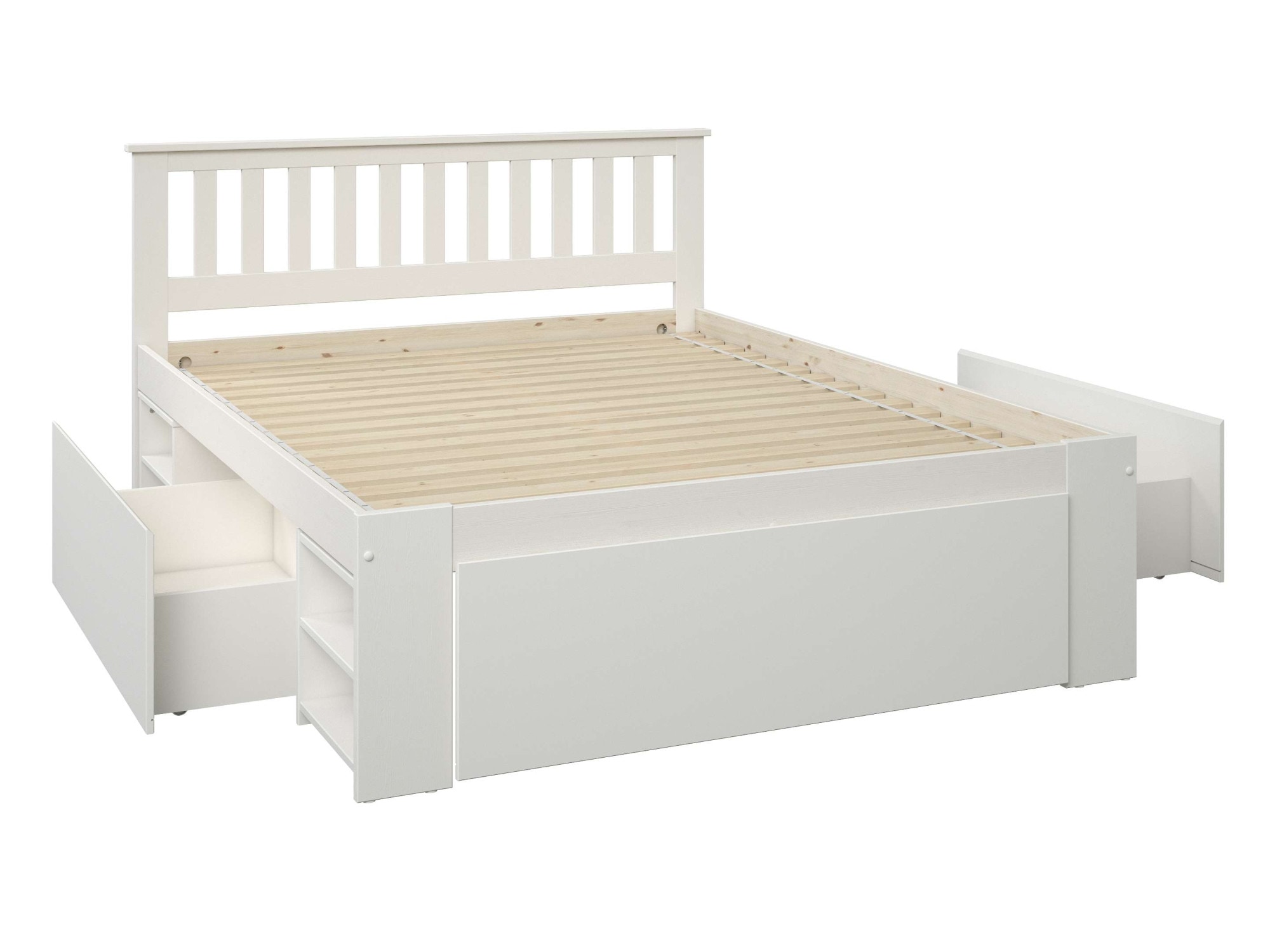 GOODproduct Lit en bois massif »Kallvin, platzsparend, 3 Bettkästen, Nachtschränke ausziehbar« comprend un sommier à lattes, 3 coffres de lit, certifié FSC®
