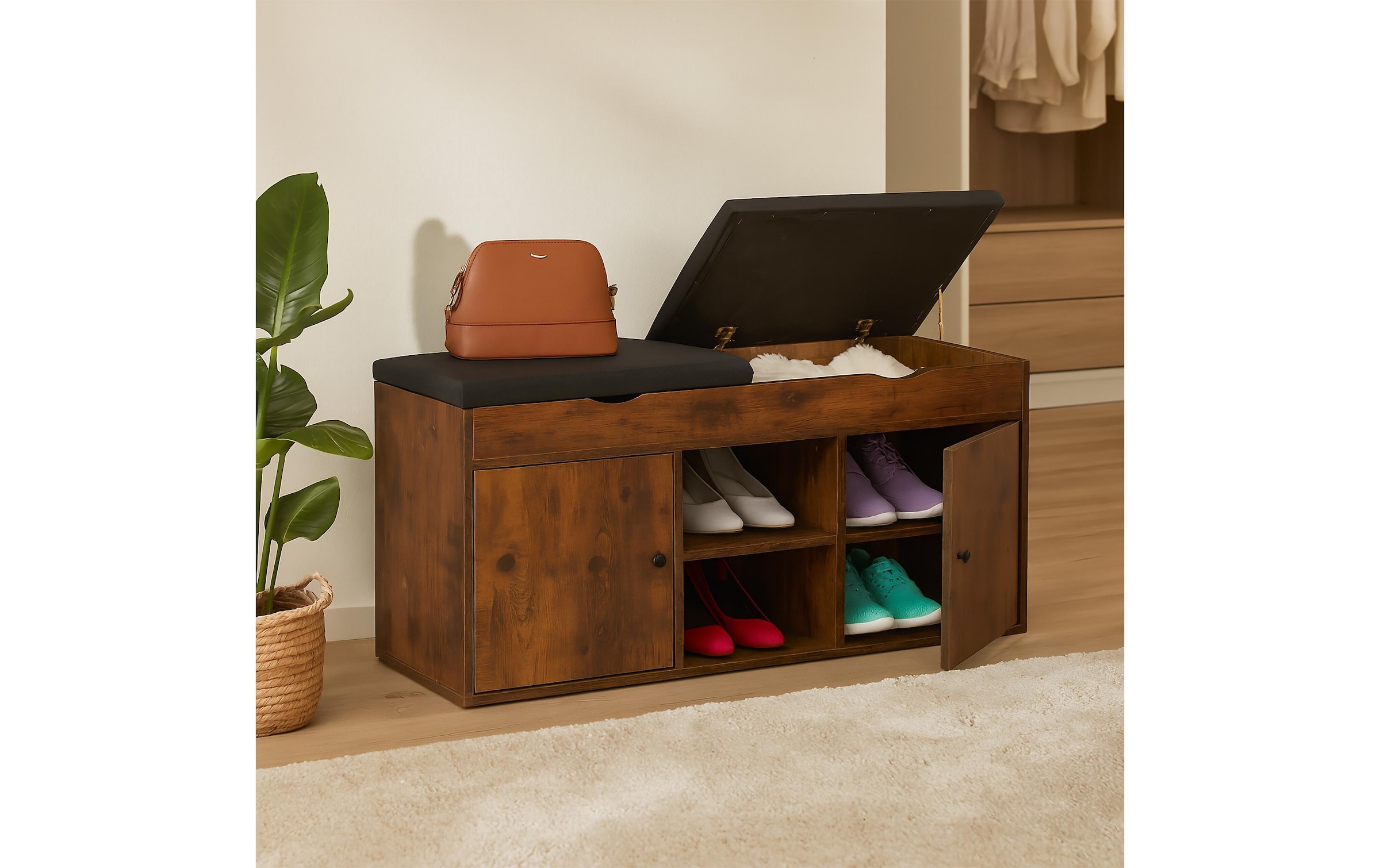 relaxdays Schuhschrank »mit Sitzfläche, 100 x 49.5 cm«