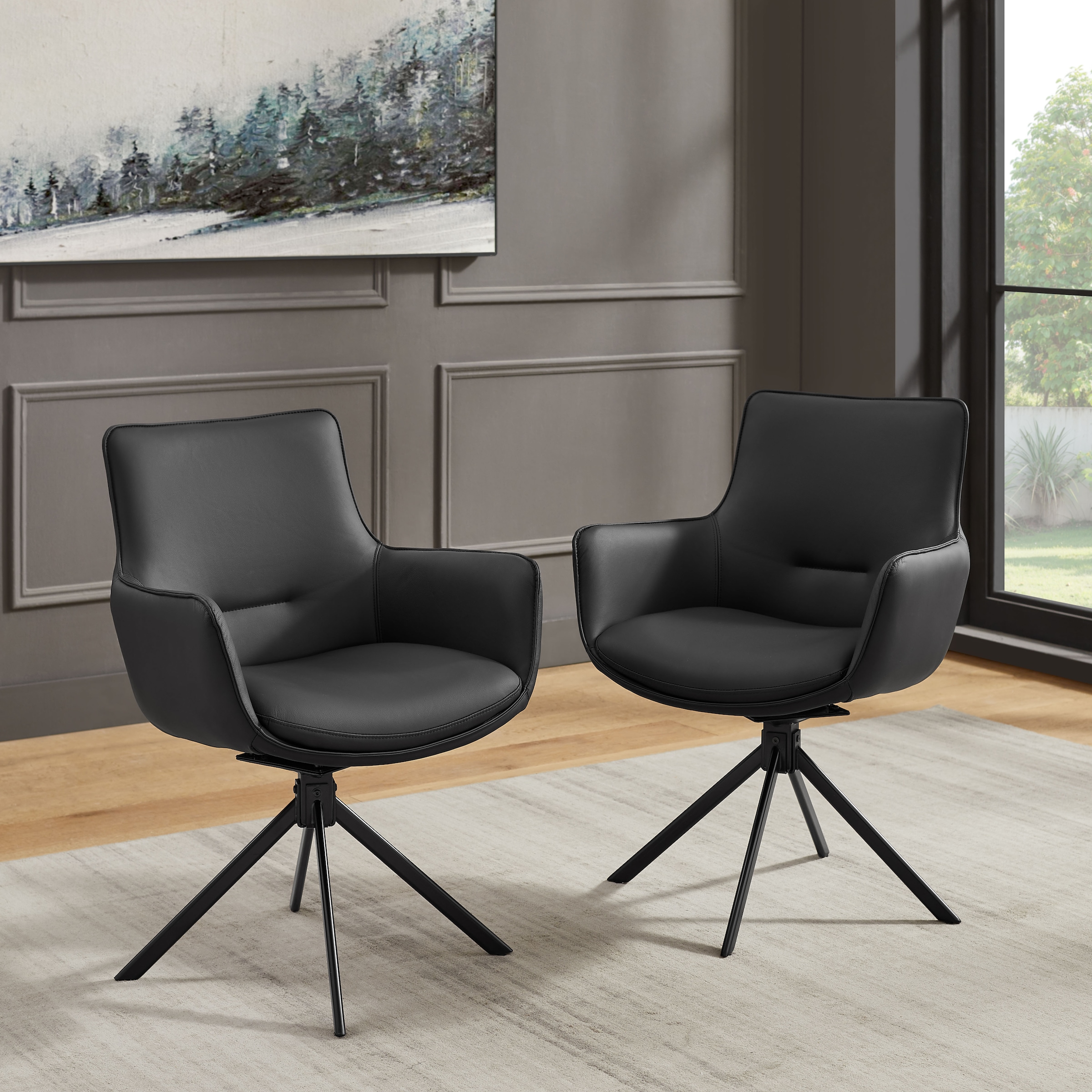 GOODproduct Chaise pivotante (Ensemble) 2 cuisRevêtement en cuir naturel, cadre en fer pivotant à 360°
