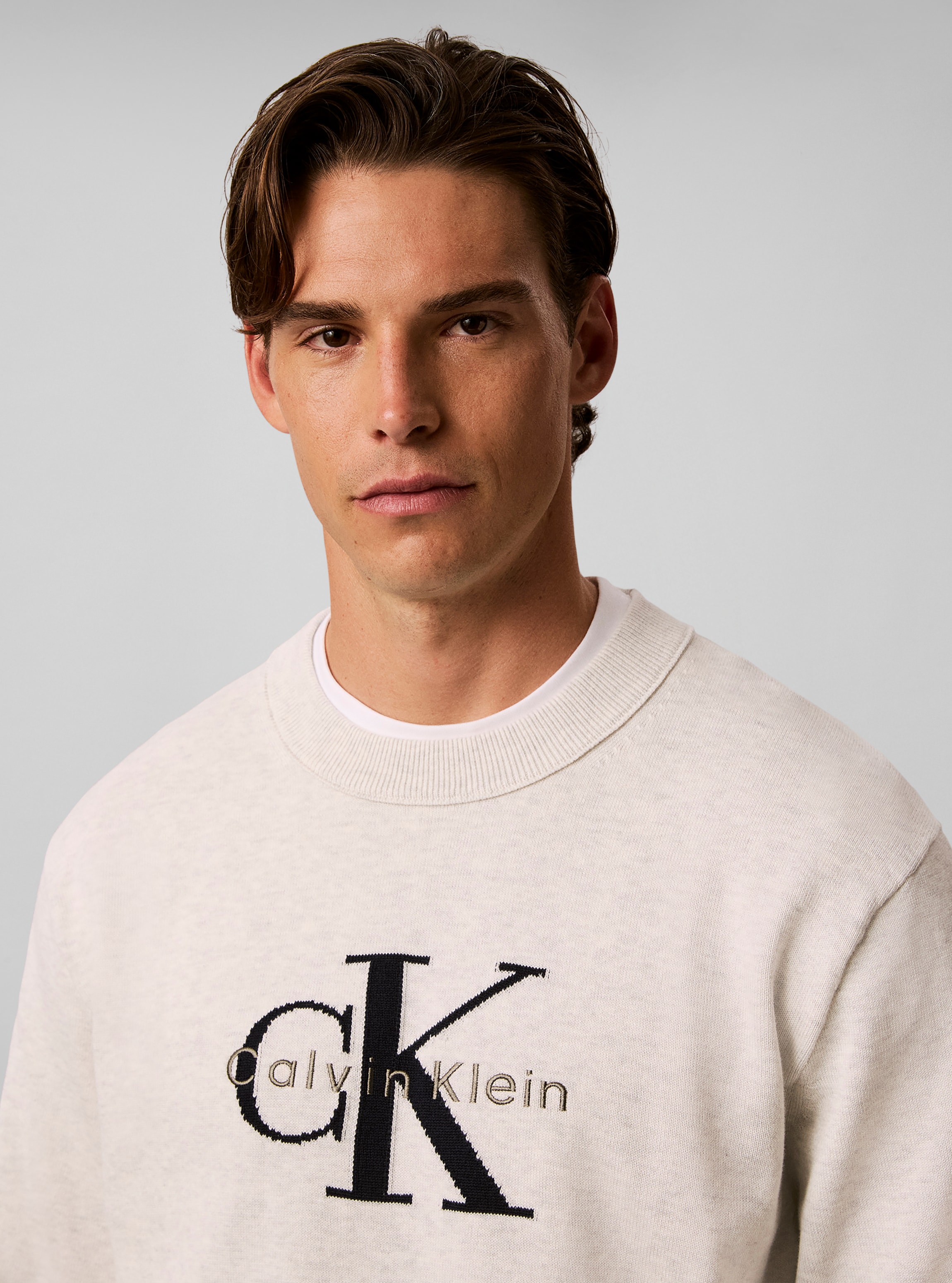 Calvin Klein Pull à col rond »COTTON MONOLOGO« Coupe régulière avec col rond