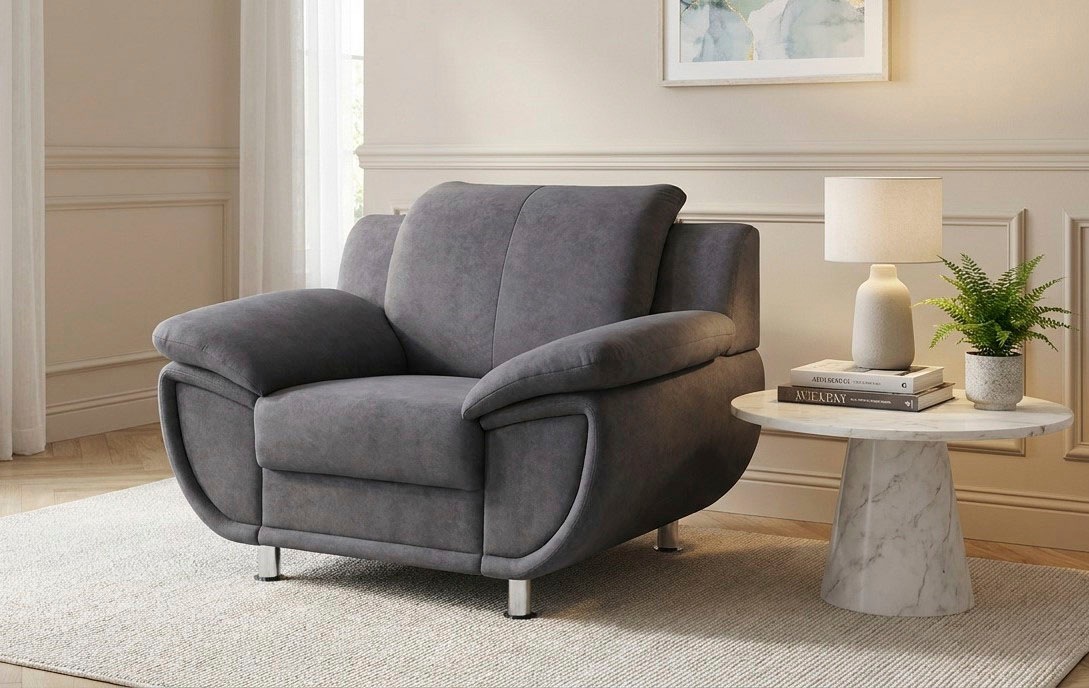 TRENDMANUFAKTUR Fauteuil »Rondo, Breite 121 cm, breite Armlehnen, Füsse chromfarben« grand fauteuil avec ressorts ensachés en option, confortable