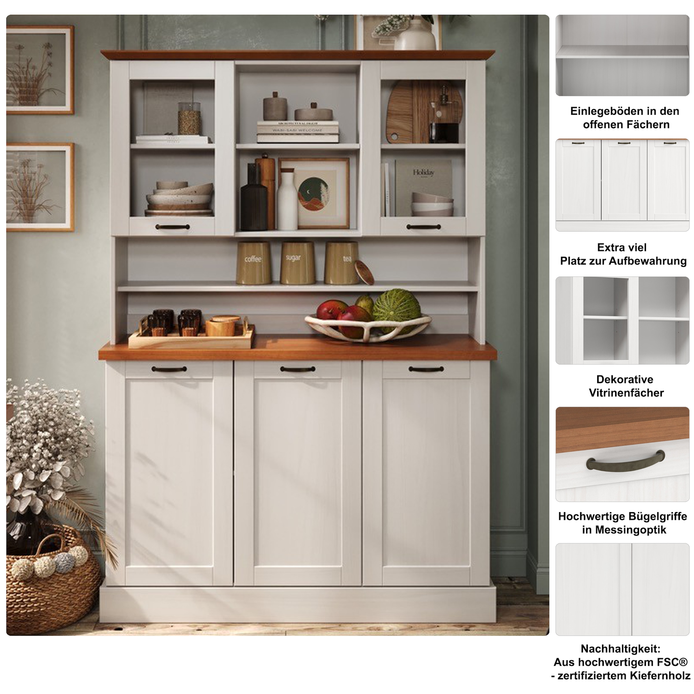 Home affaire Buffet de cuisine »Teramo« largeur/hauteur 126/181 cm, avec poignées en métal