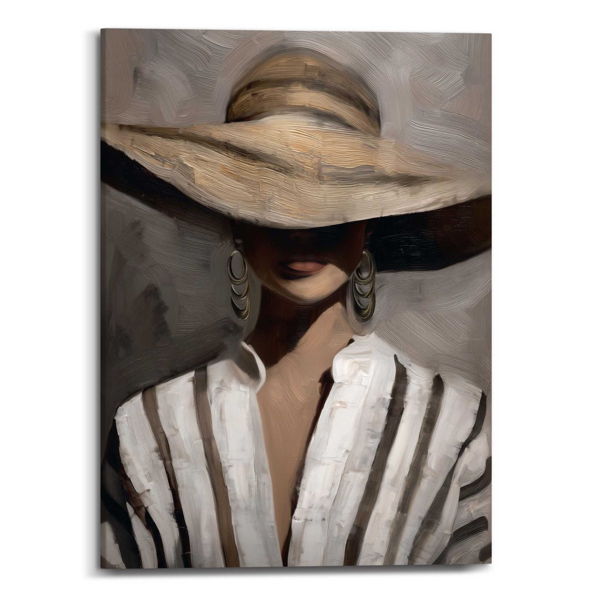 Reinders! Tableau sur toile »Stilvolle Dame« Personnes 1 cuis tlg. Salon - Marron - Toile - Femmes - 50x70 cm