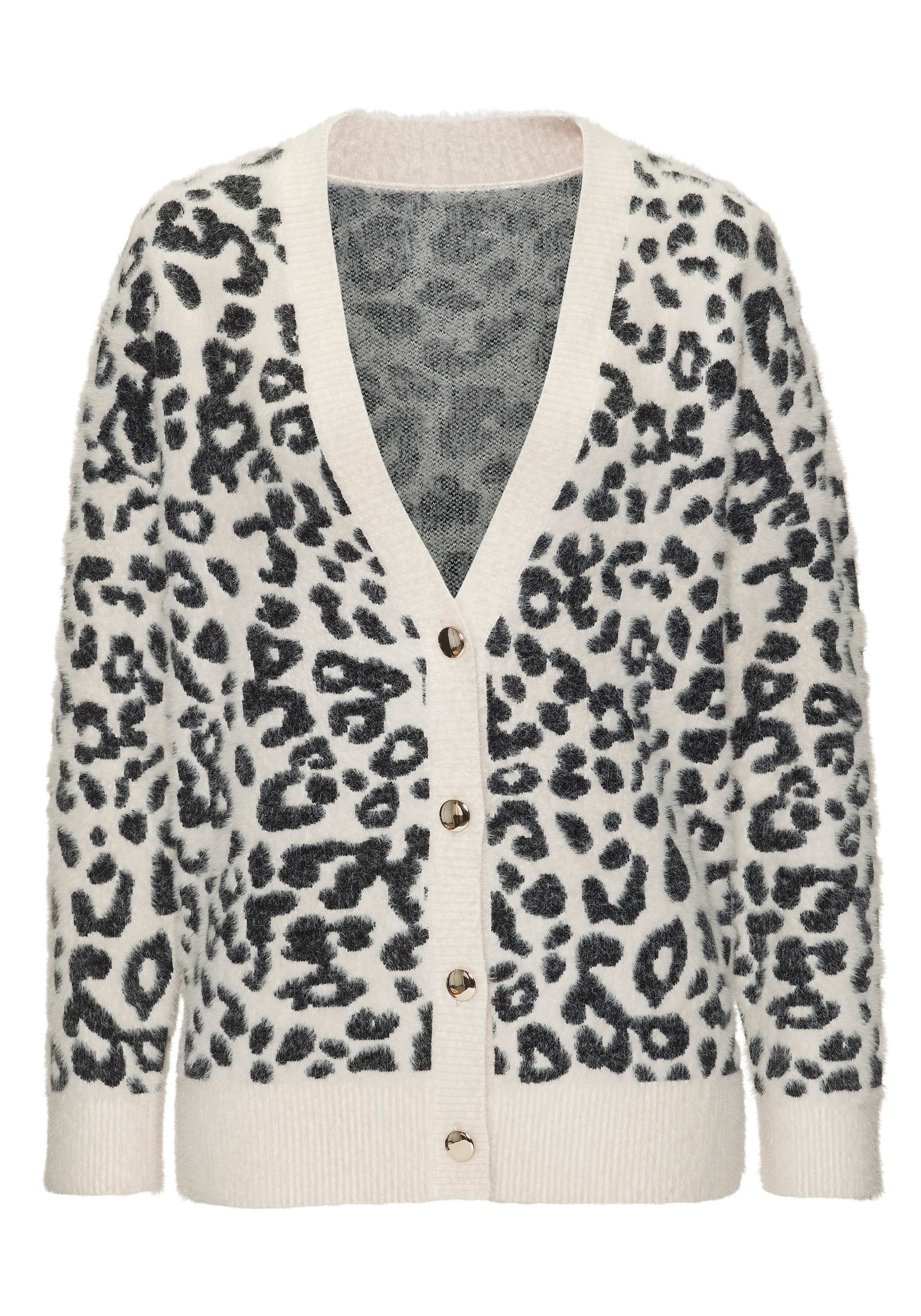 LASCANA Veste en tricot »in flauschiger Qualität mit Leomuster und lässiger Oversize-Form« Cardigan à motif léopard, veste en tricot oversize avec motif animal